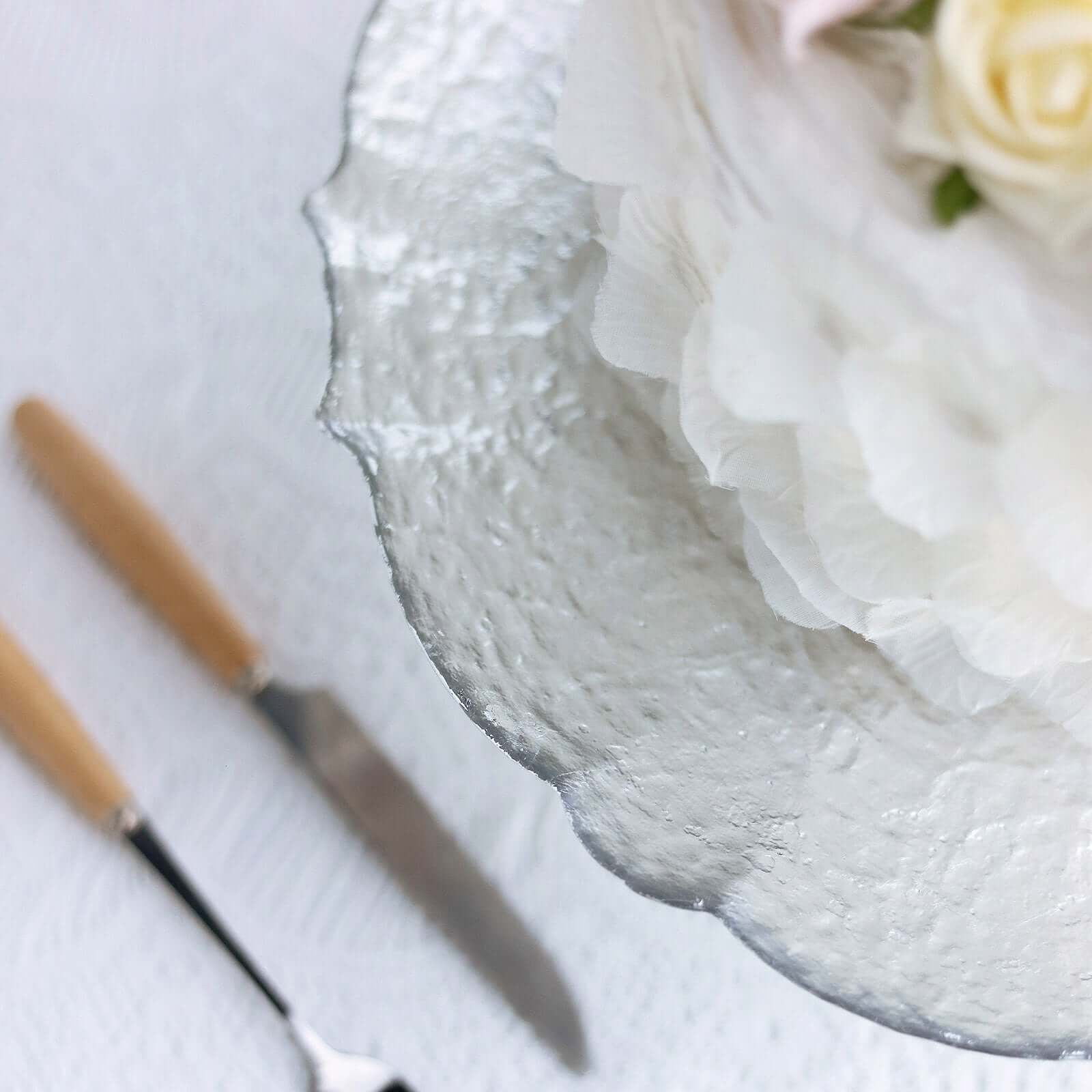 Glass Pedestal Cake Stand Scalloped Edge Design Silver - Cupcake Holder and Dessert Display Plate 14