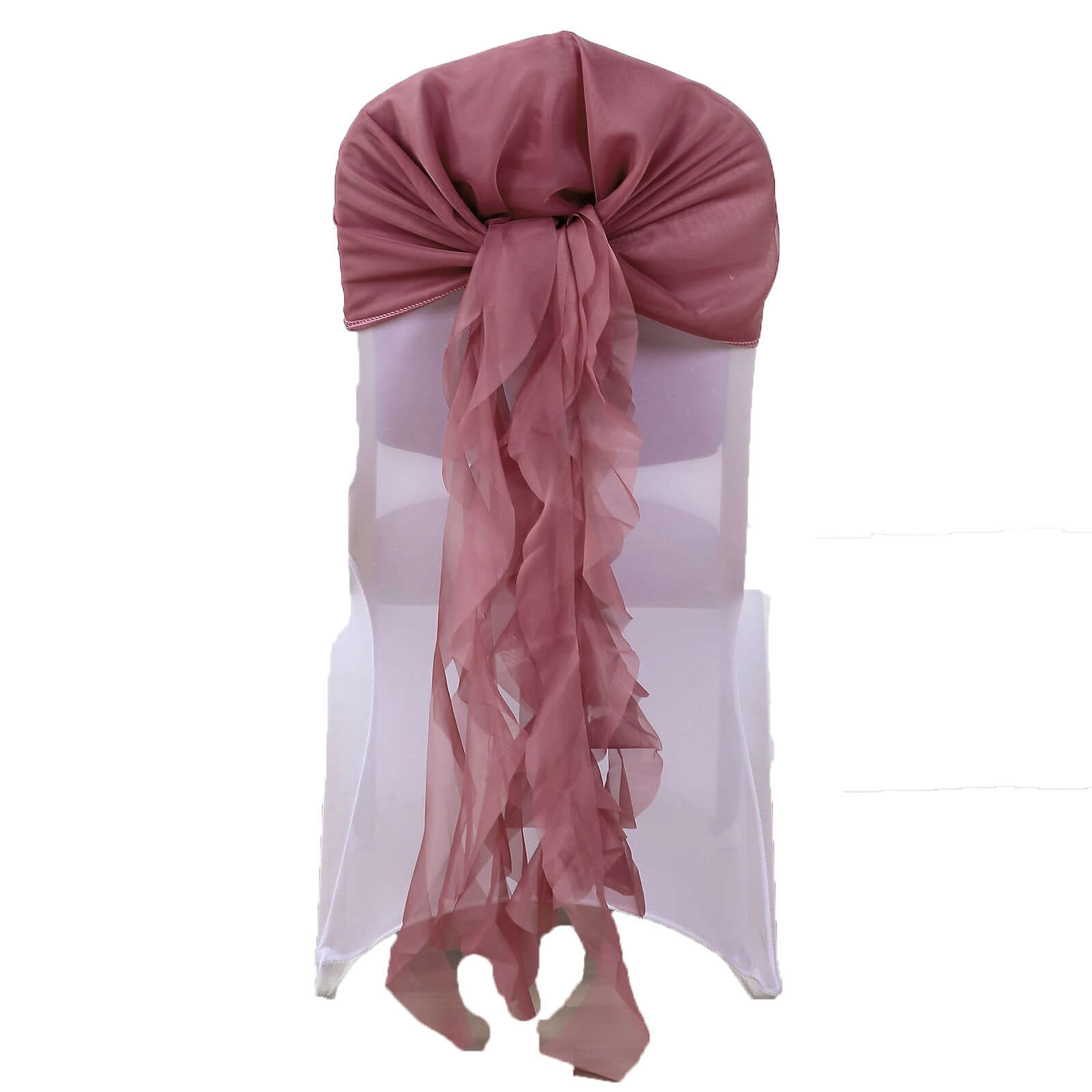 1 Set Chiffon Hoods Chair Sashes with Willow Ruffles Design Mauve Cinnamon Rose - Stylish Chair Bow Decor