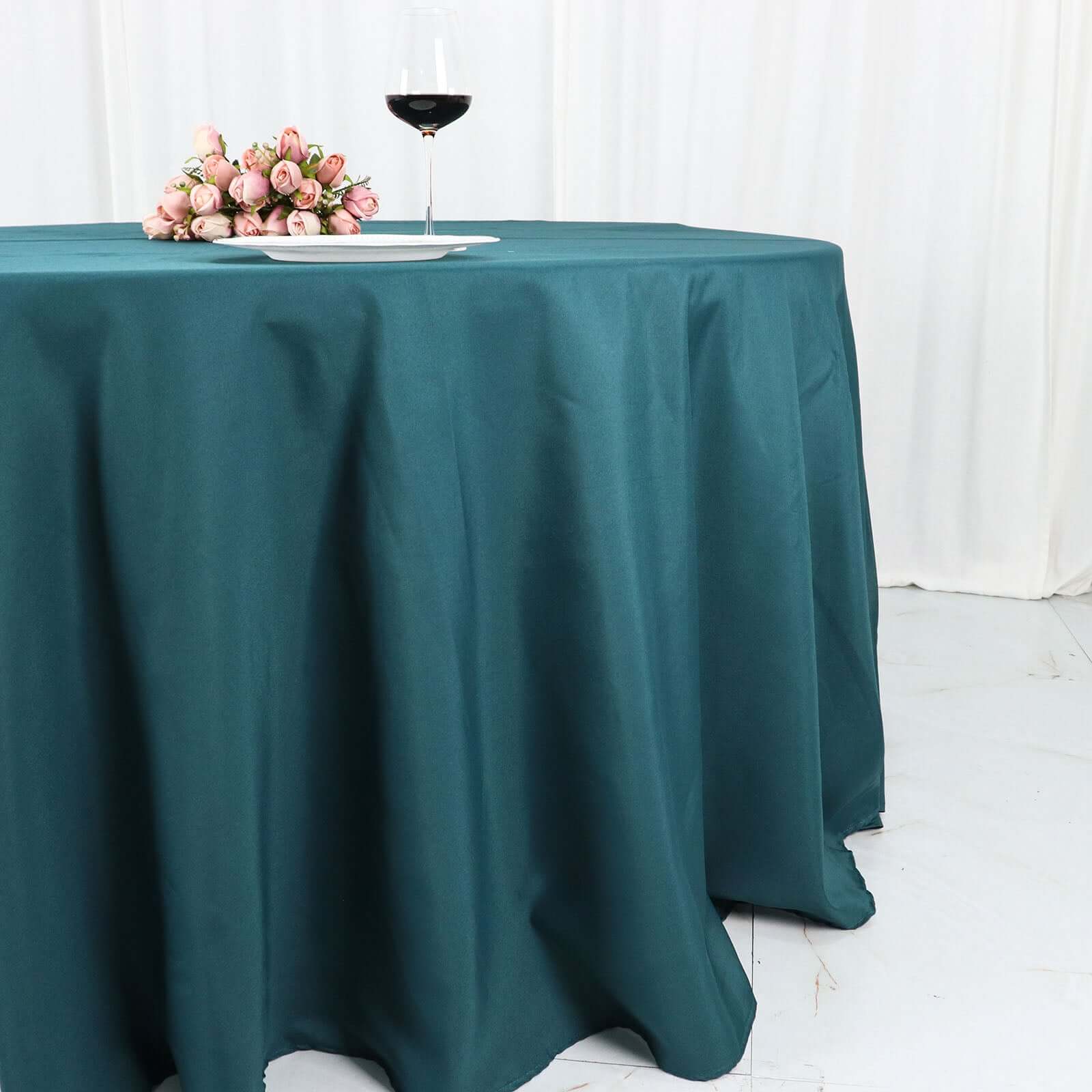 Polyester 120 Round Tablecloth Peacock Teal - Seamless Wrinkle-Resistant Table Cover