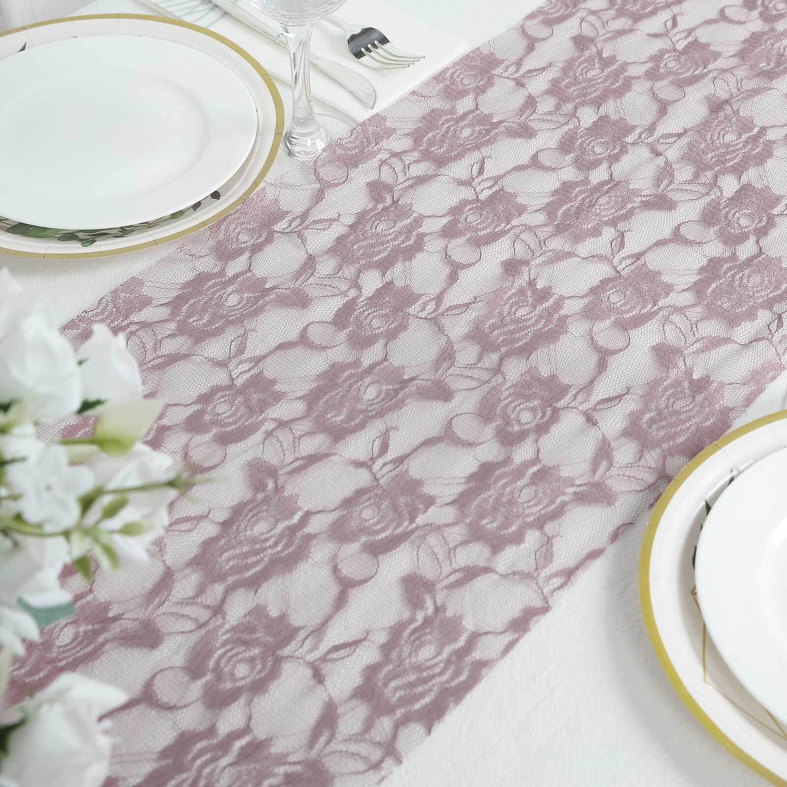 Lace 12x108 Table Runner Violet - Vintage Rose Pattern Table Decor