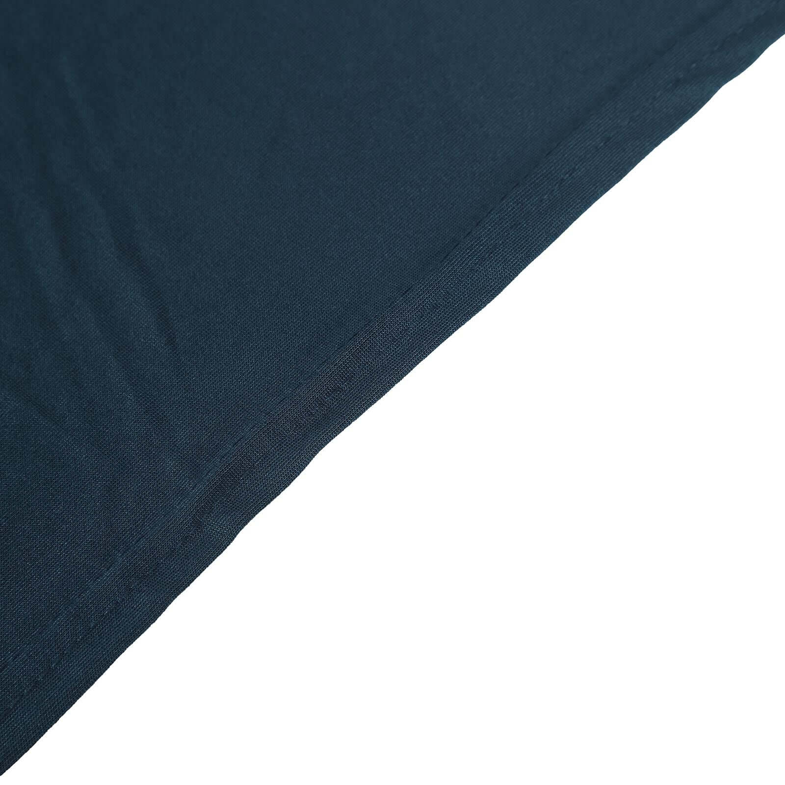 Stretch Spandex 72x30 Rectangular Table Cover Navy Blue with Curved Open Back Design Tailored Professional Look