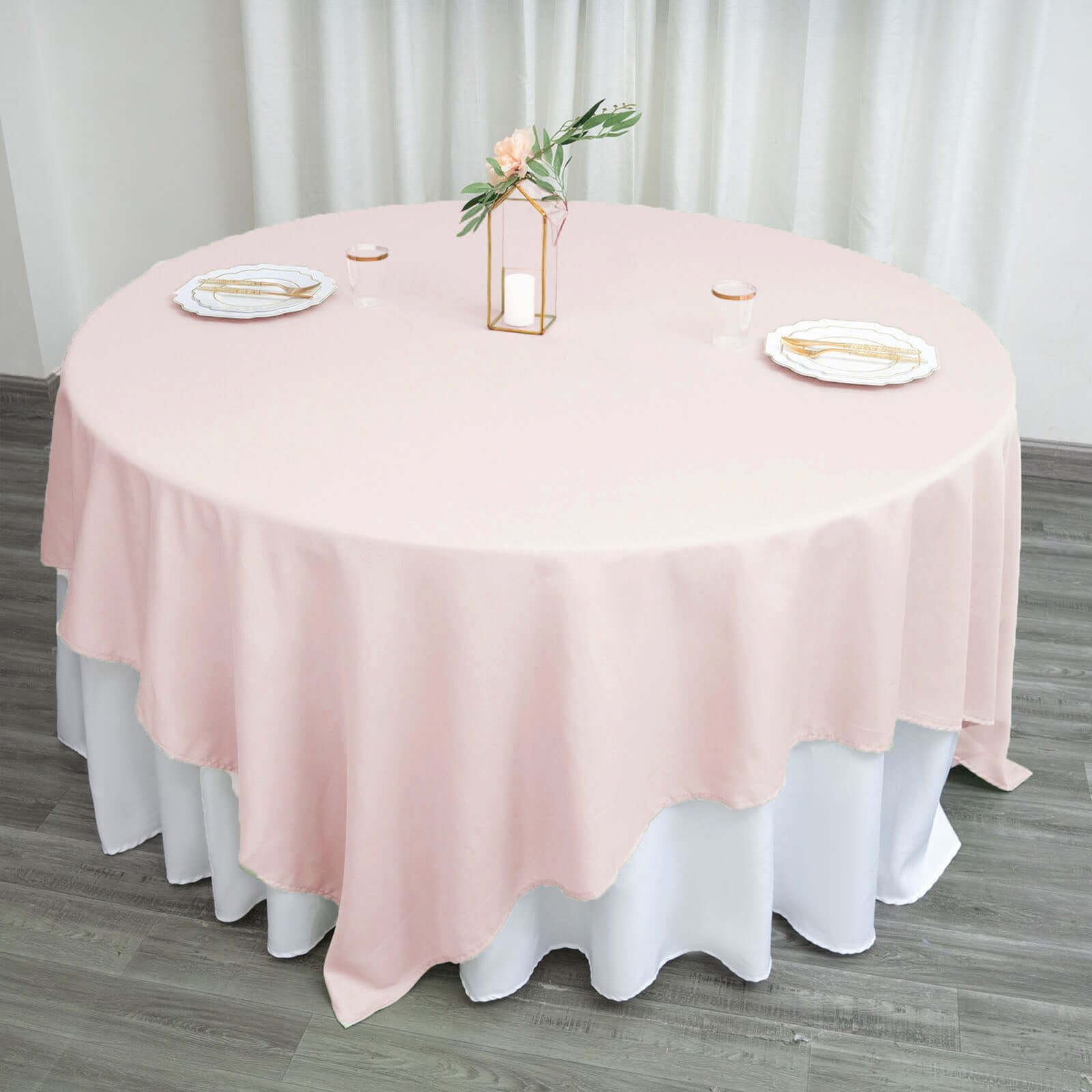 Polyester 90x90 Table Overlay Square Tablecloth Blush - Wrinkle-Resistant & Durable Table Cover