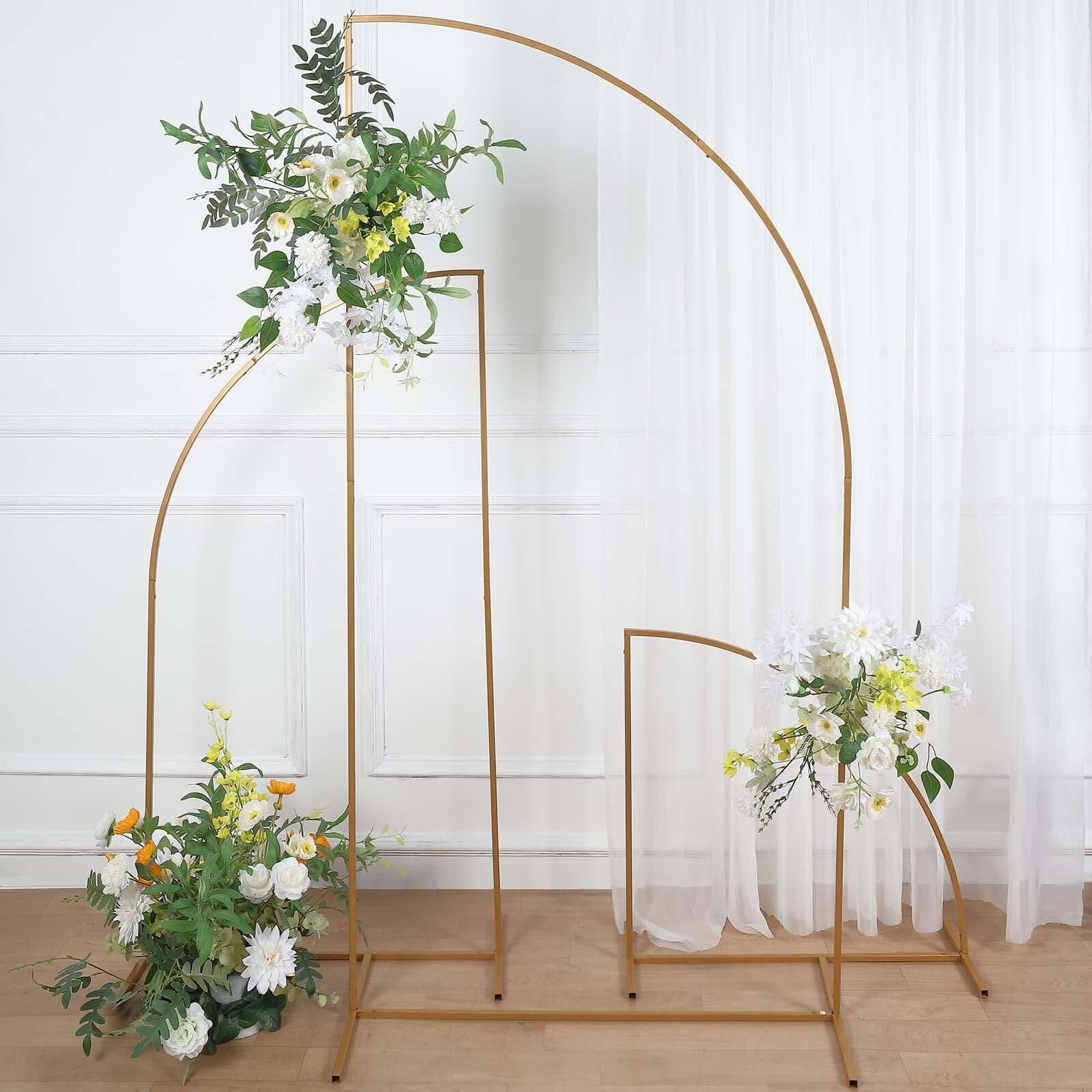 7ft Gold Metal Half Moon Floral Frame Wedding Arbor Stand, Chiara Backdrop Display Arch