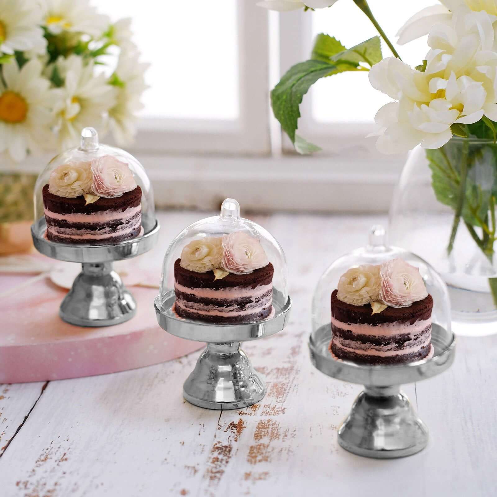 12-Pack Fillable Mini Pedestal Candy Container Clear/Silver - Stylish Candy Treat Favor Containers with Dome Lid 3