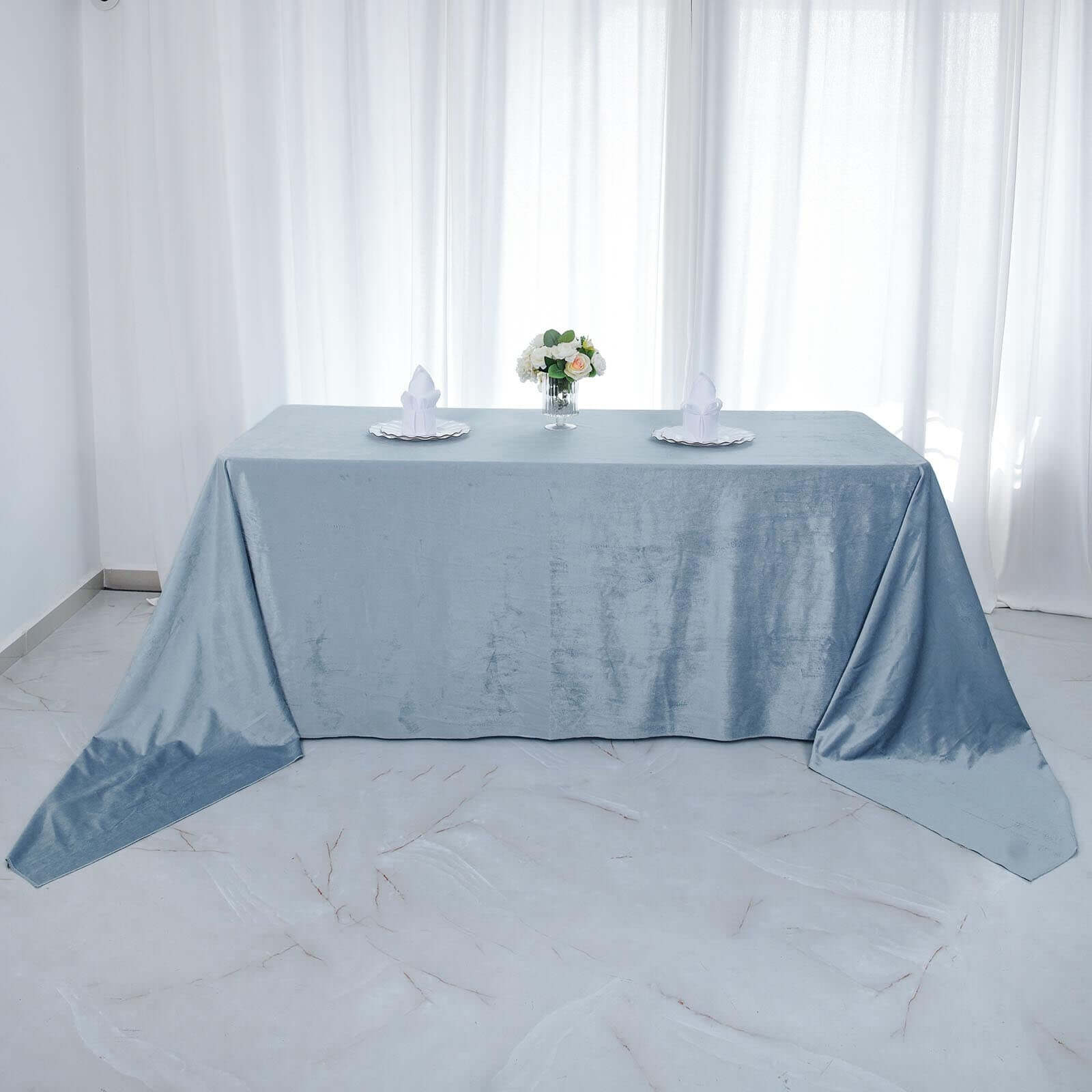 Premium Velvet 90x156 Rectangle Tablecloth Dusty Blue - Reusable Soft & Seamless Table Cover