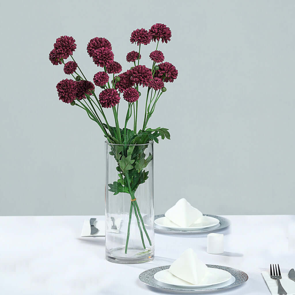 2 Bushes | 33 Burgundy Artificial Chrysanthemum Mum Flower Bouquets