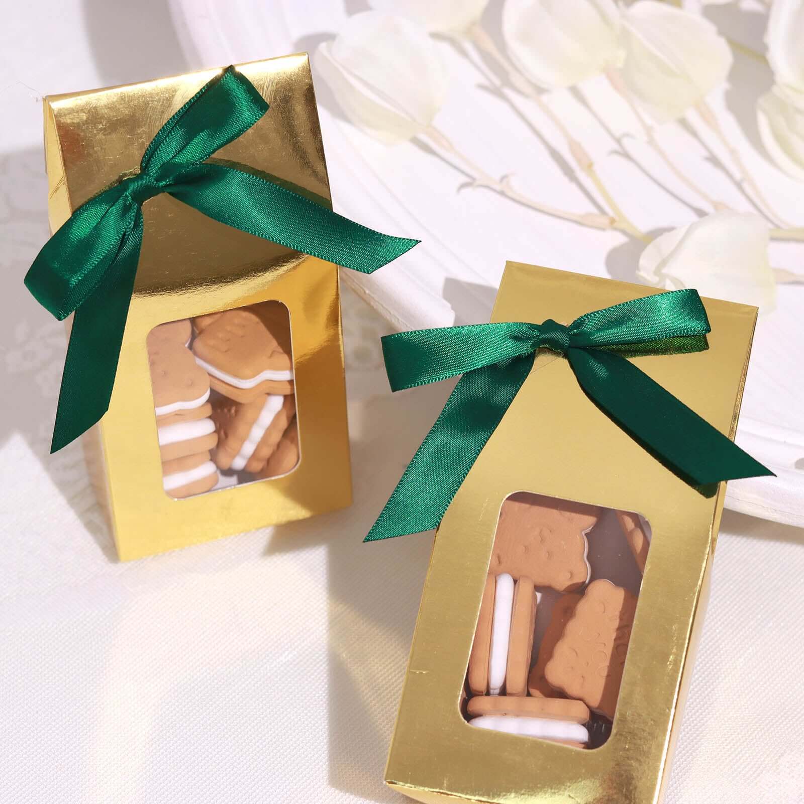 50 Pcs 3 Satin Ribbon Bows With Twist Ties, Gift Basket Party Favor Bags Decor - Hunter Emerald Green Classic Style