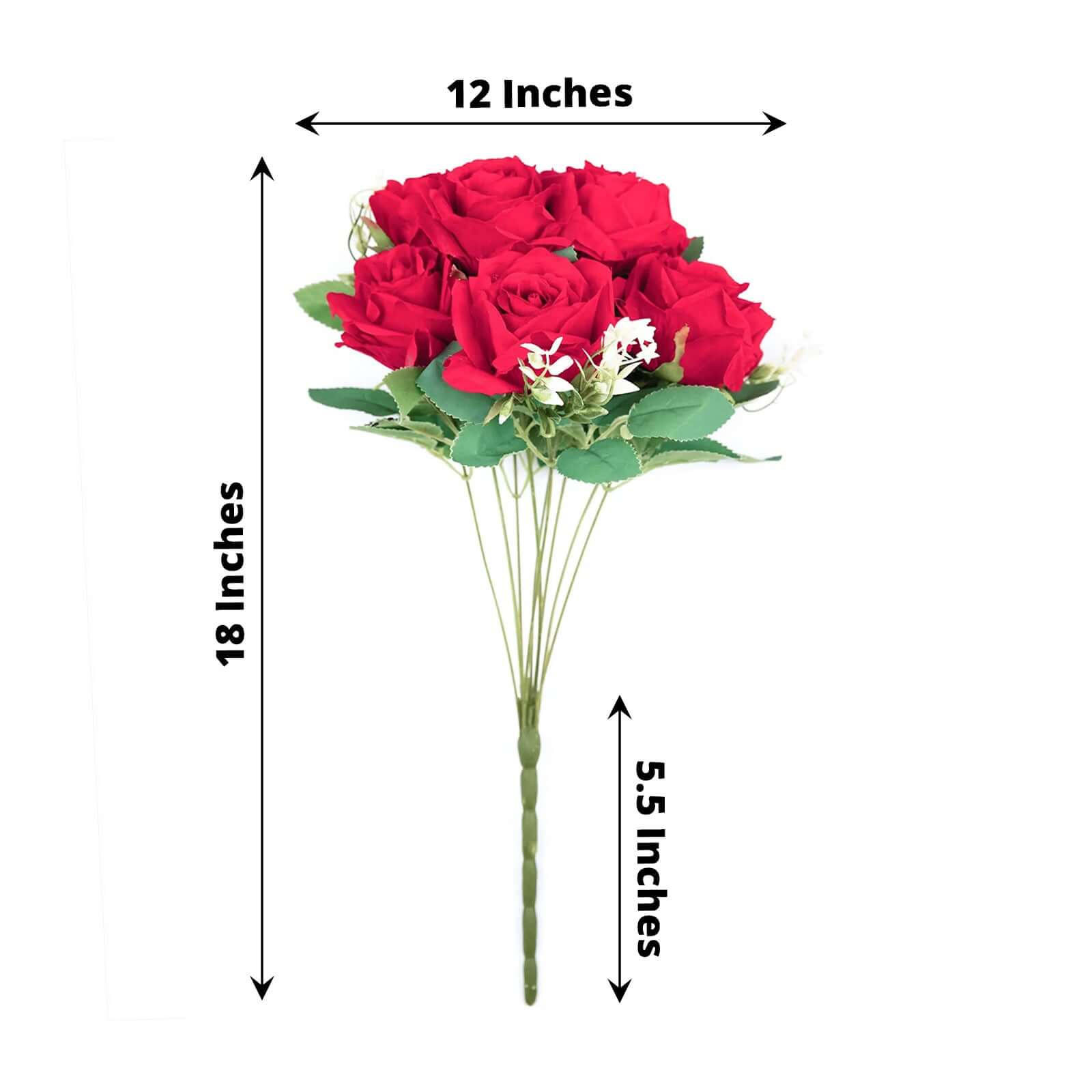 2 Bushes 18 Real Touch Red Artificial Rose Flower Bouquet, Silk Long Stem Flower Arrangements