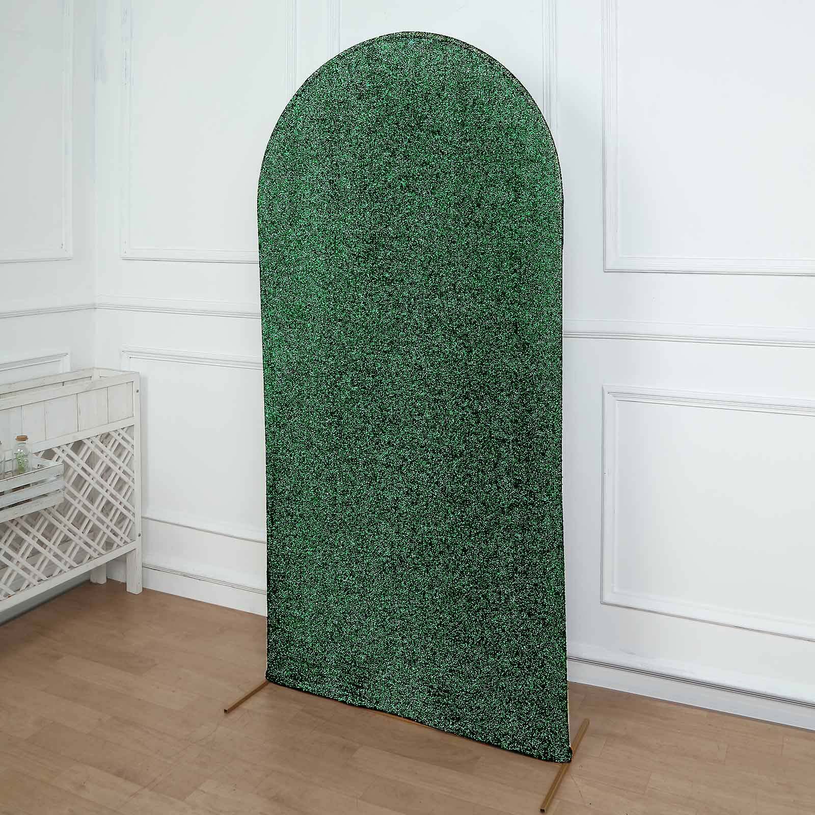 7ft Hunter Emerald Green Shimmer Tinsel Spandex Chiara Backdrop Stand Cover For Fitted Round Top Wedding Arch