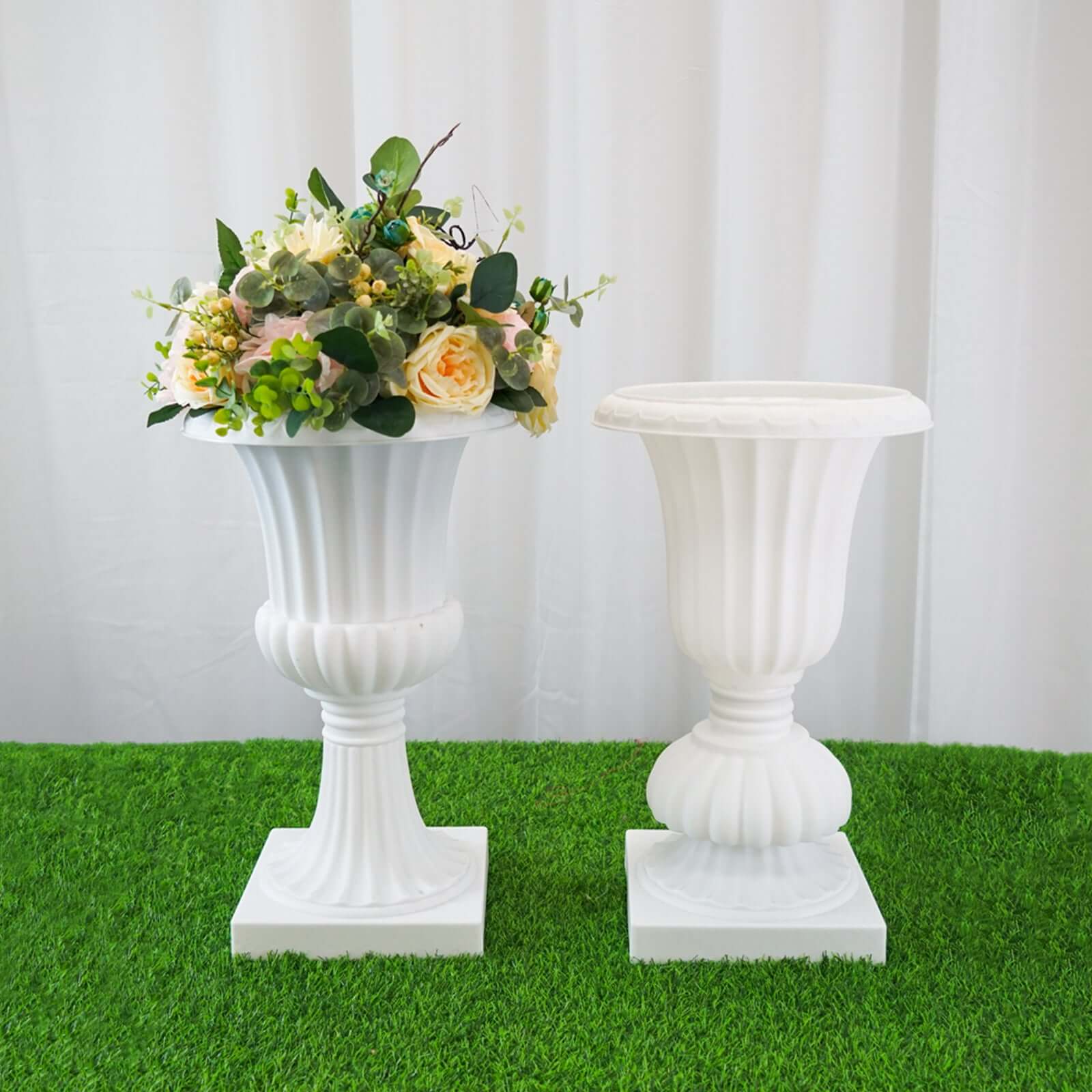 2 Pack 20 White Urn Planter, Floral Pedestal Flower Pot Plant Stand - PVC