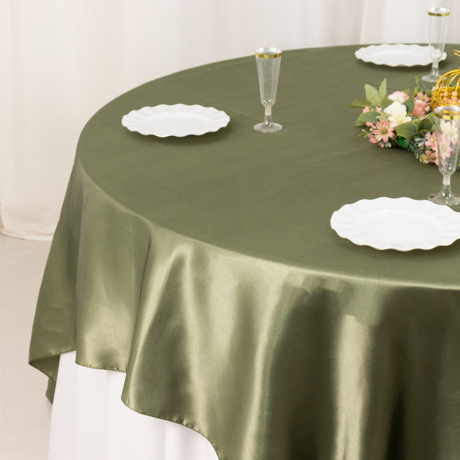 Satin 90x90 Table Overlay Square Tablecloth Dusty Sage Green - Smooth Finish Table Topper