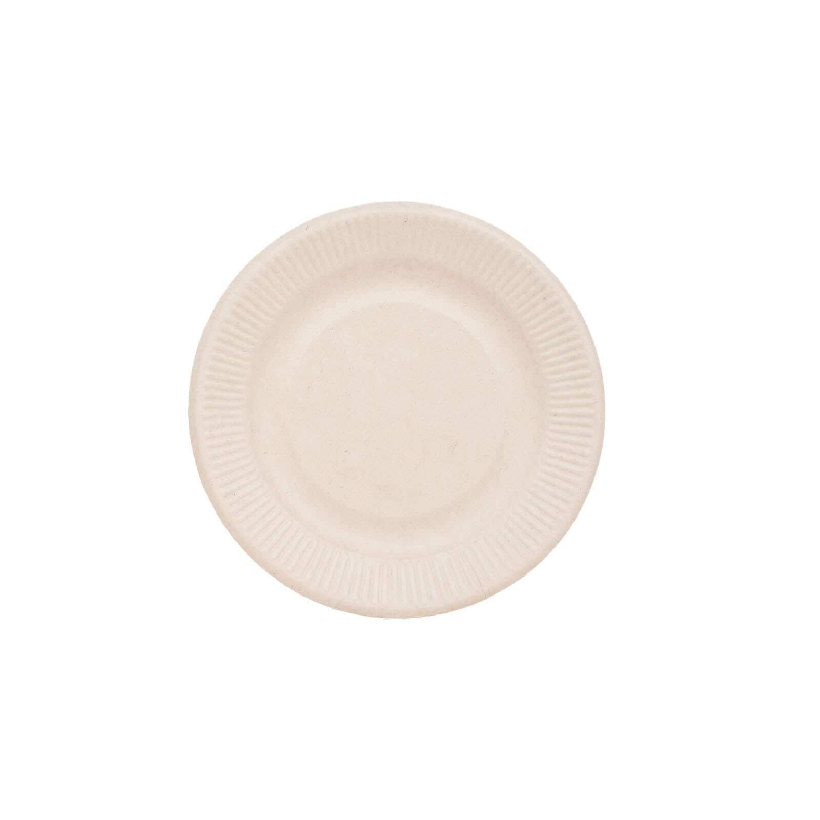 50-Pack Bagasse 10 Round Dinner Plates in Natural with Ribbed Rim - Eco Friendly Biodegradable Sugarcane Party Plates for Events