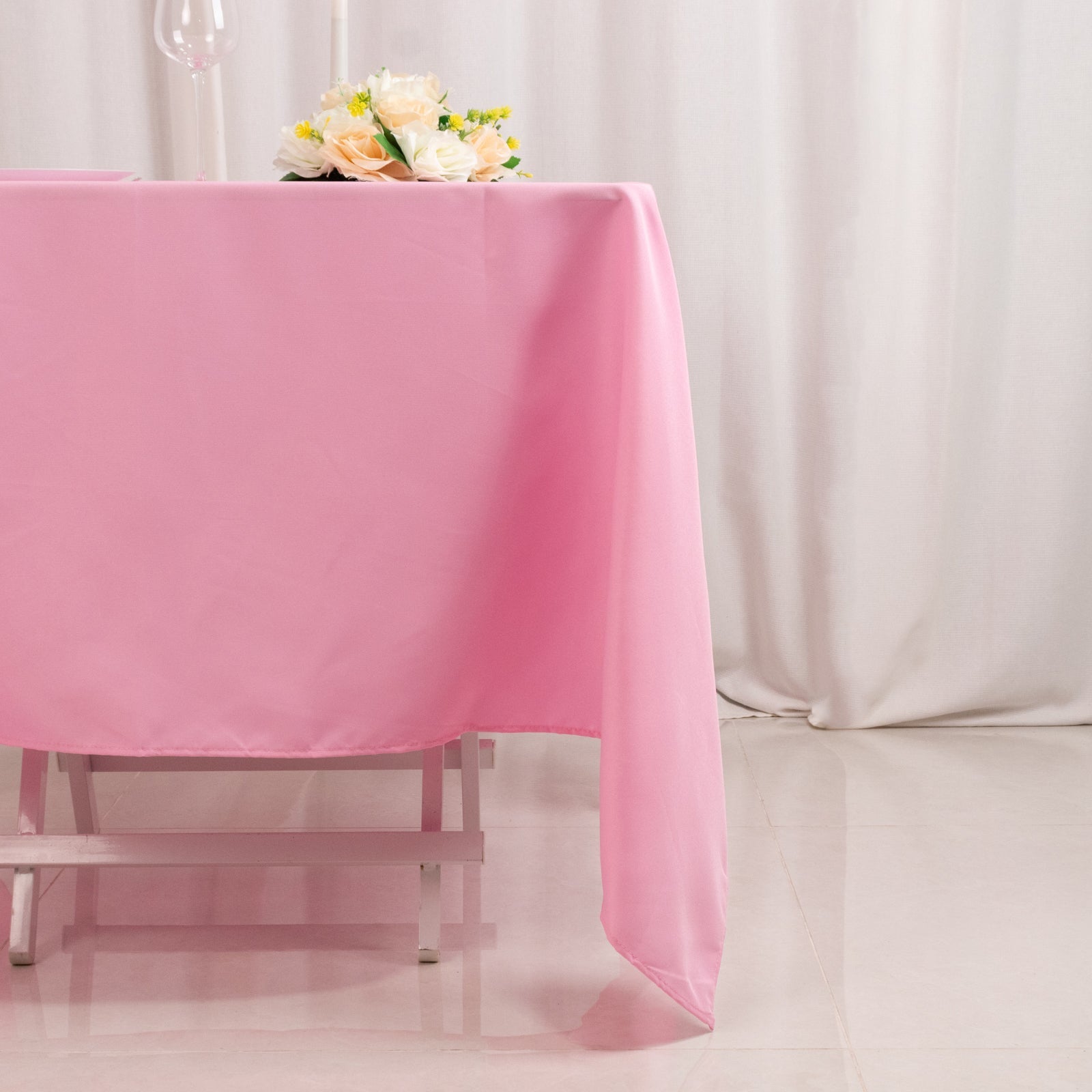 Premium Polyester Square Tablecloth 70x70 Pink 220GSM Wrinkle-Resistant Table Cover