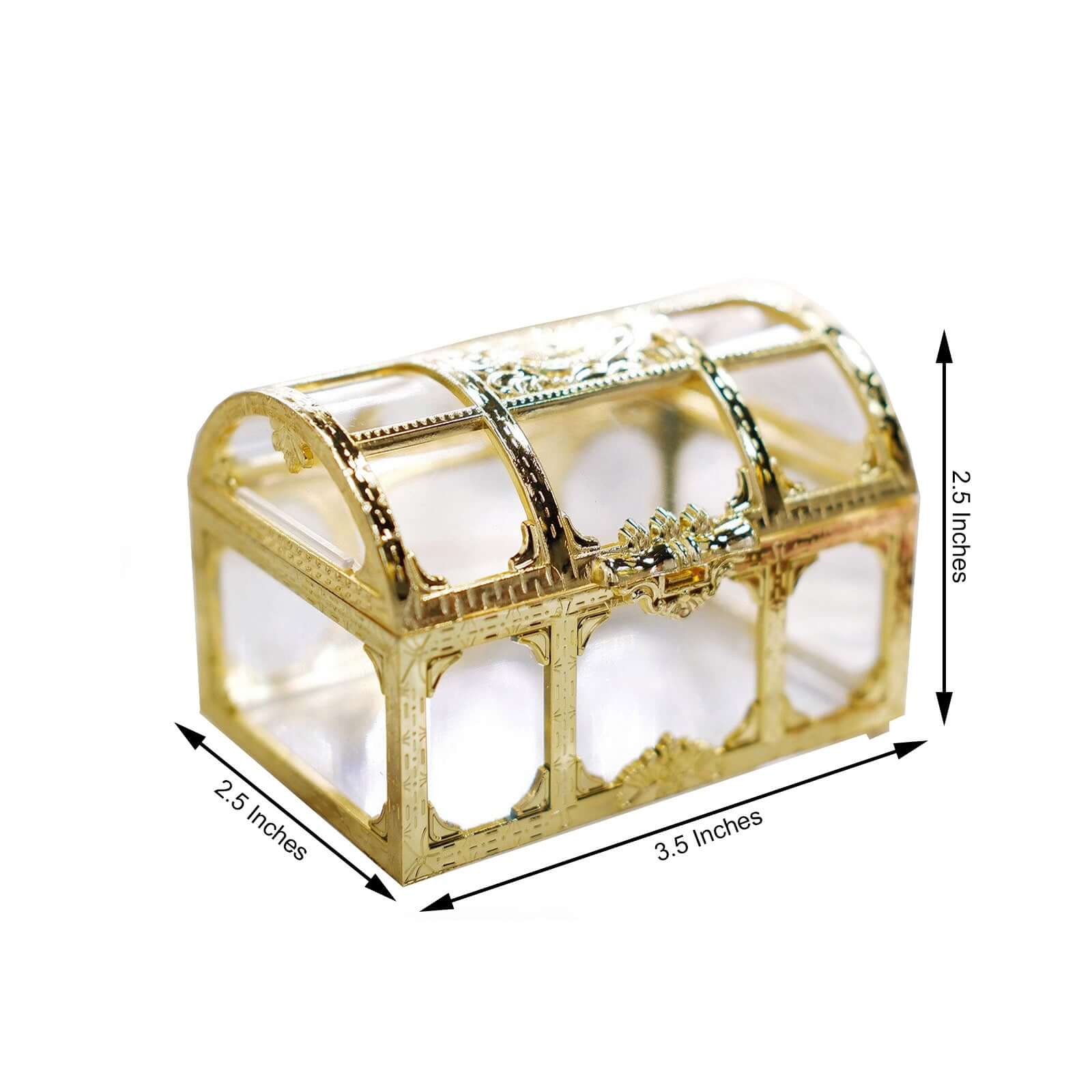 12-Pack Vintage Jewelry Box Candy Containers Clear Gold - Stylish Treasure Chest Favor Boxes 3.5