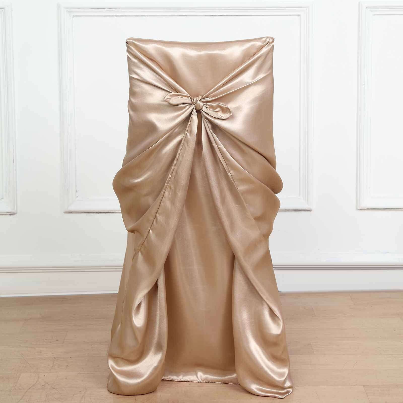 Satin Chair Cover Self-Tie Universal Design Nude - Durable Slip-On Cover for Folding, Dining, Banquet & Standard Chairs