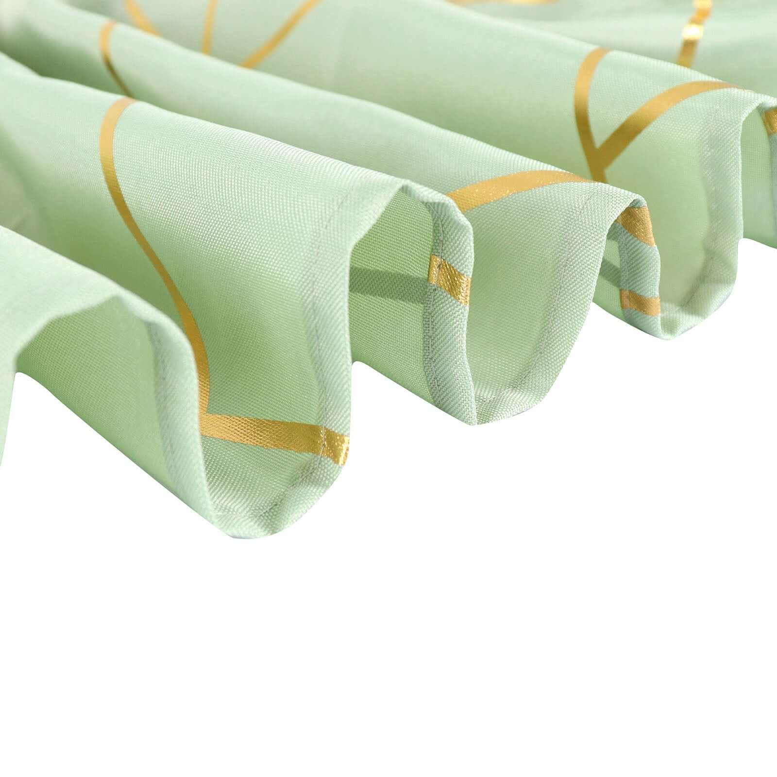 Polyester 54x54 Square Tablecloth Sage Green with Gold Foil Geometric Pattern - Wrinkle-Resistant & Durable for Stylish Settings