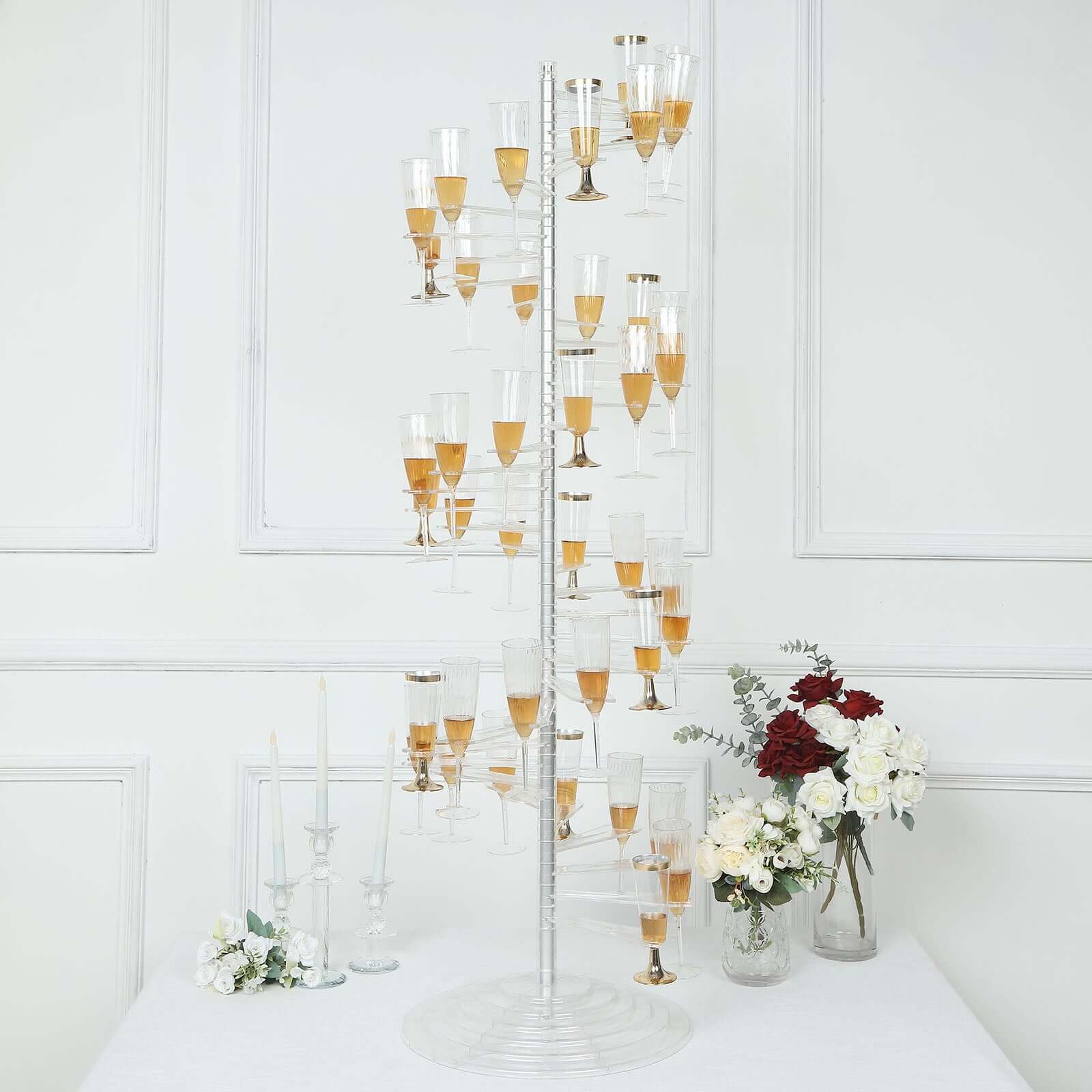 Champagne Glass Holder Tower Clear Acrylic Spiral Design - Flute Display Rack Cocktail Tree Stand with 40 Holders for Professional & Home Use 4.5ft