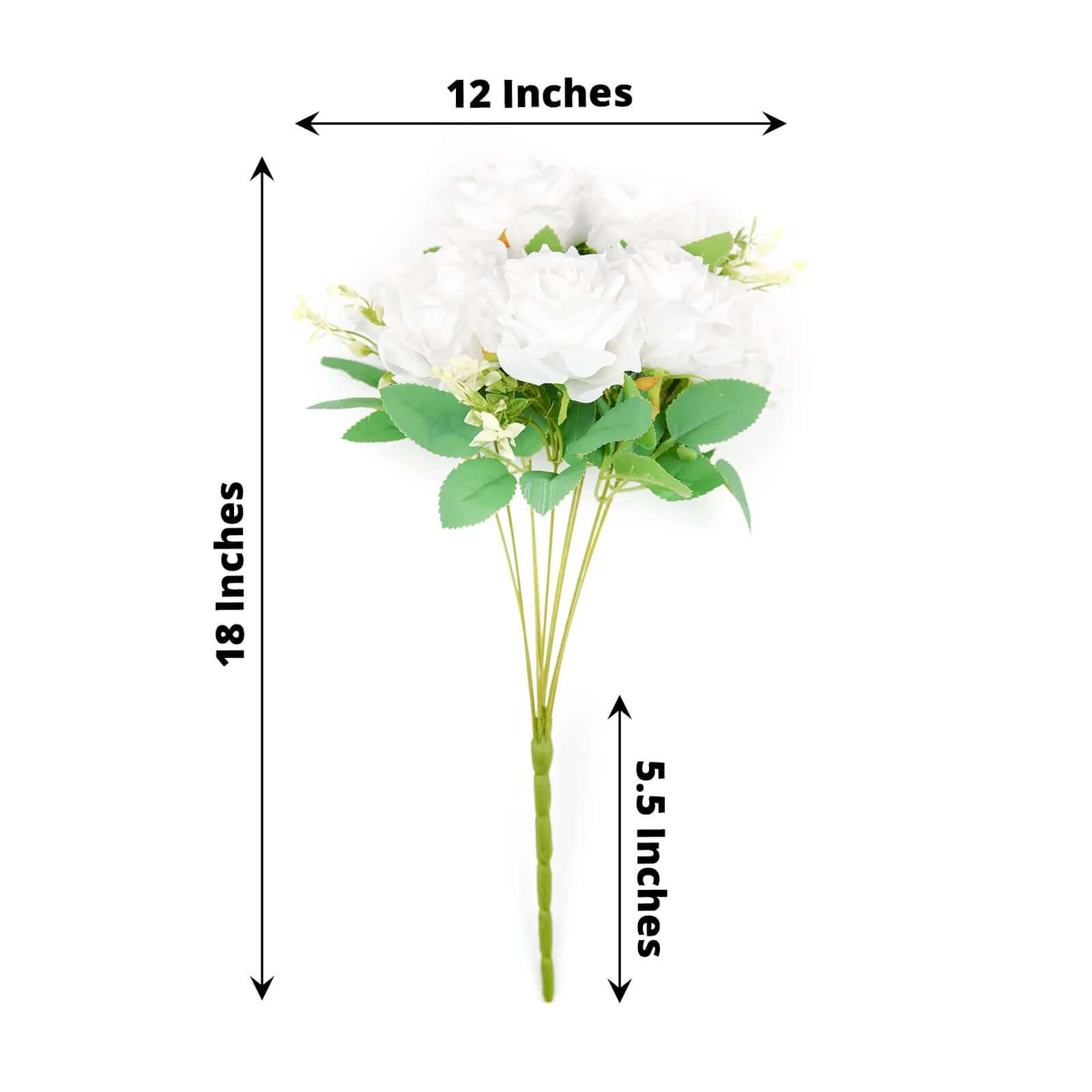 2 Bushes 18 Real Touch White Artificial Rose Flower Bouquet, Silk Long Stem Flower Arrangements