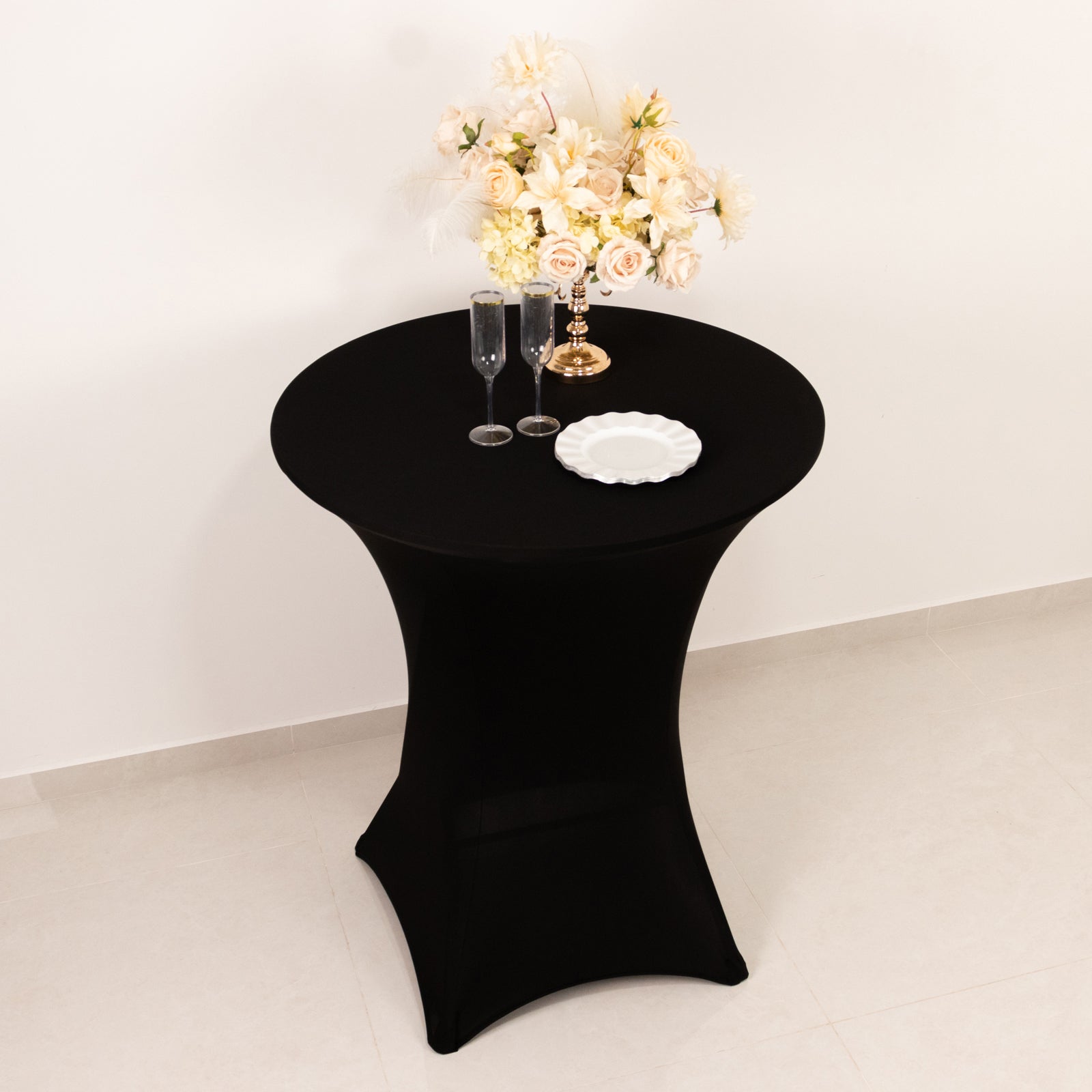 Spandex 33-36 Round Cocktail Table Cover Black - Easy to Maintain Stretch Fitted Highboy Tablecloth