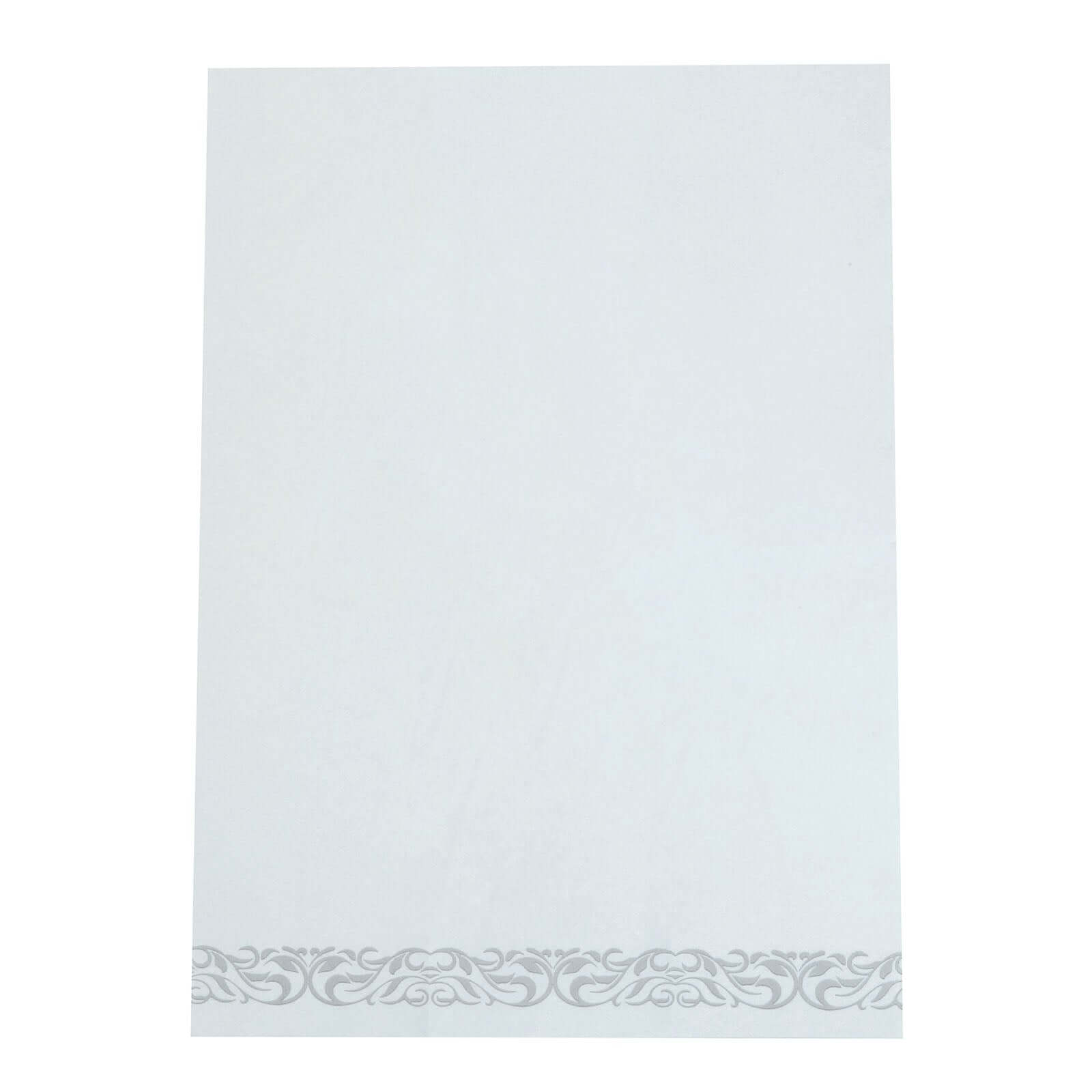 20-Pack White Linen-Feel Dinner Paper Napkins with Silver Scroll Floral Print - Premium Cloth-Like Disposable Napkins, Soft and Absorbent Guest Towels