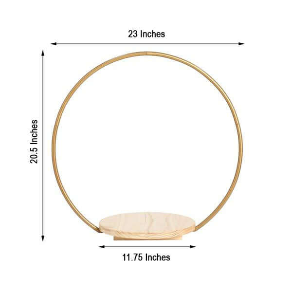 Metal Round Floral Hoop Cake Stand Gold - Chic Geometric Dessert Display DIY Centerpiece Table Decoration With Wooden Base 20