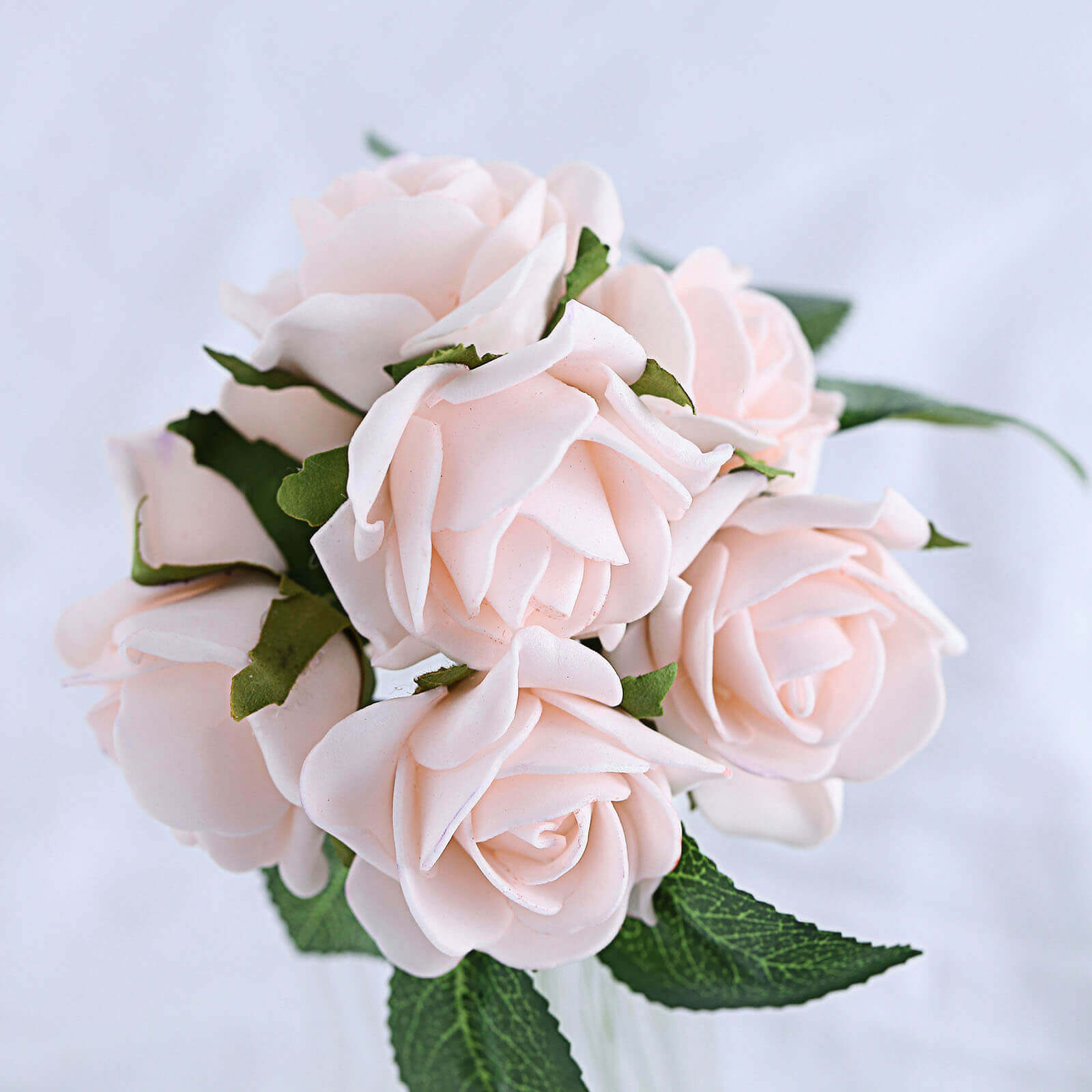 24 Roses 2 Blush Artificial Foam Flowers With Stem Wire and Leaves