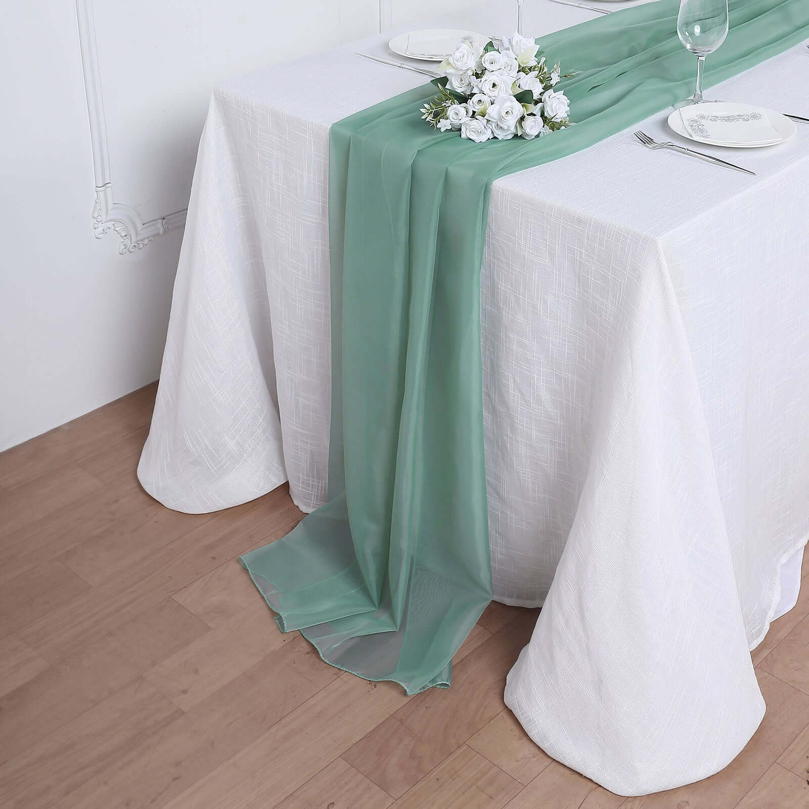 Premium Chiffon 6ft Table Runner Eucalyptus Sage - Flowy & Lightweight Table Decor