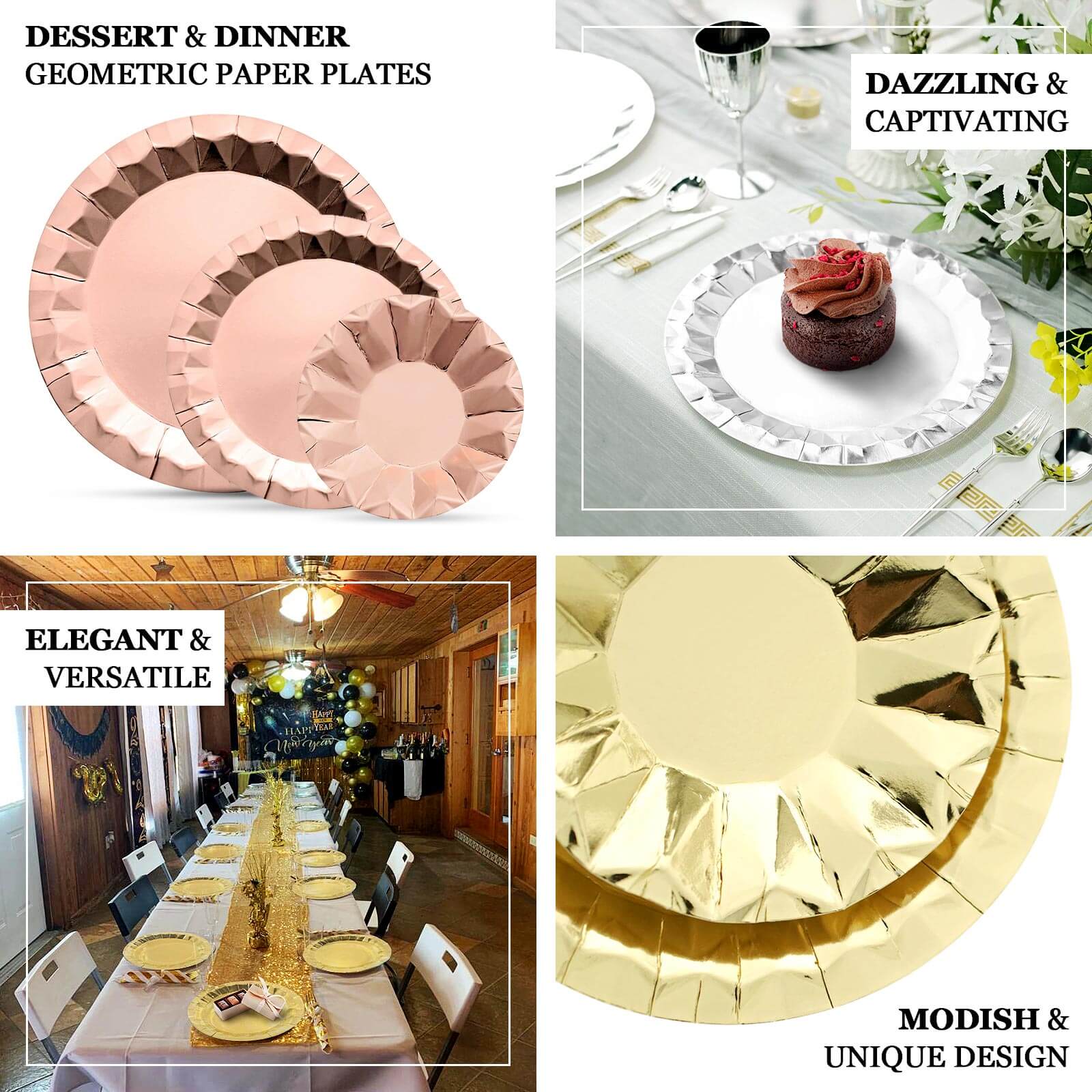 25-Pack Paper 7 Round Dessert Plates in Burgundy with Geometric Prism Rim - Disposable 400GSM Appetizer Salad Plates