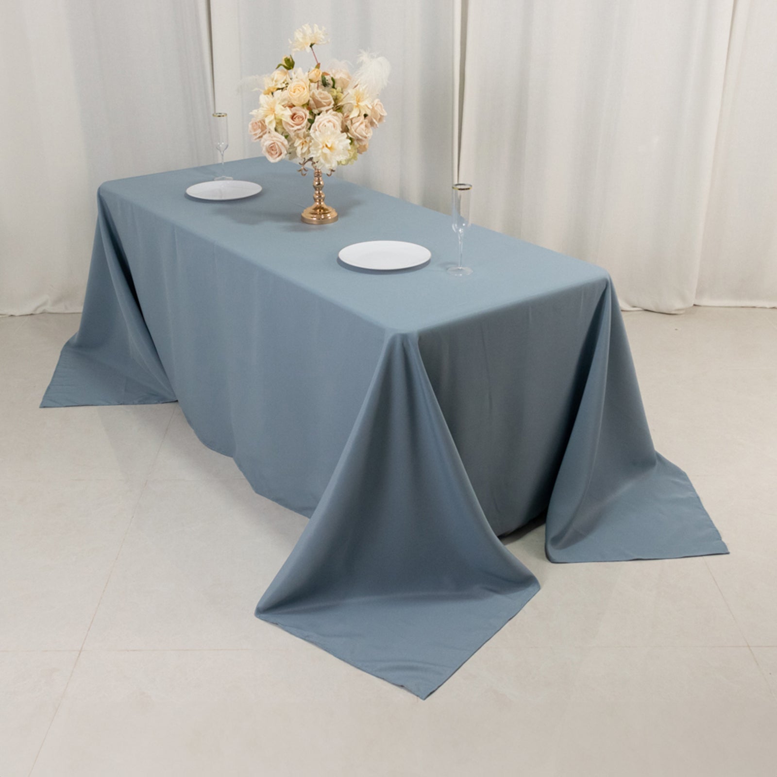 Premium Polyester 90x132 Rectangle Tablecloth Dusty Blue - Seamless 220GSM Stain-Resistant Table Cover