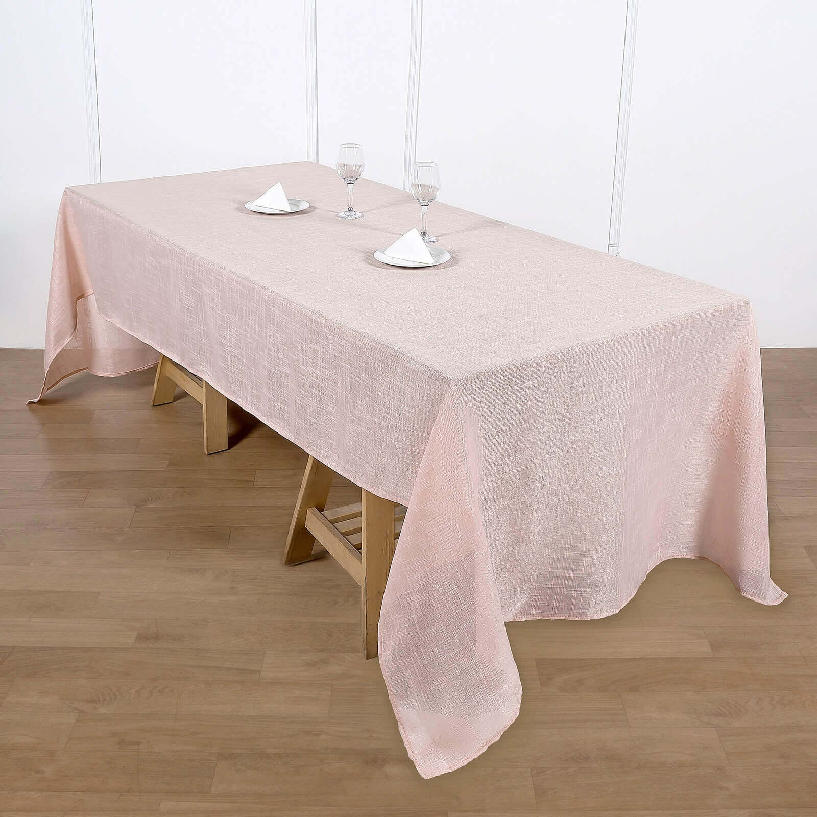 Faux Linen 60x126 Rectangular Tablecloth Blush - Slubby Textured & Wrinkle Resistant for Weddings and Special Events