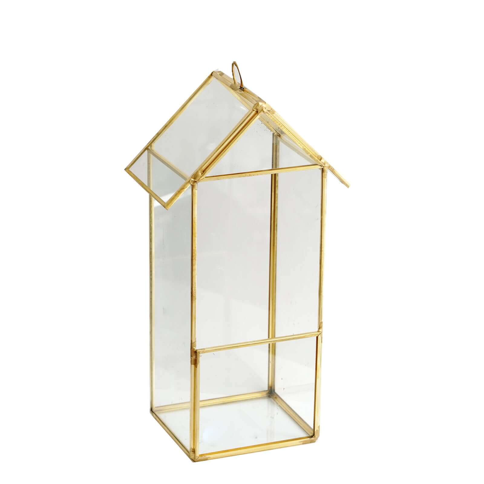 Glass Terrarium Hanging House Lantern Design Metal Gold - Versatile Holder for Air Plants & Displays 11