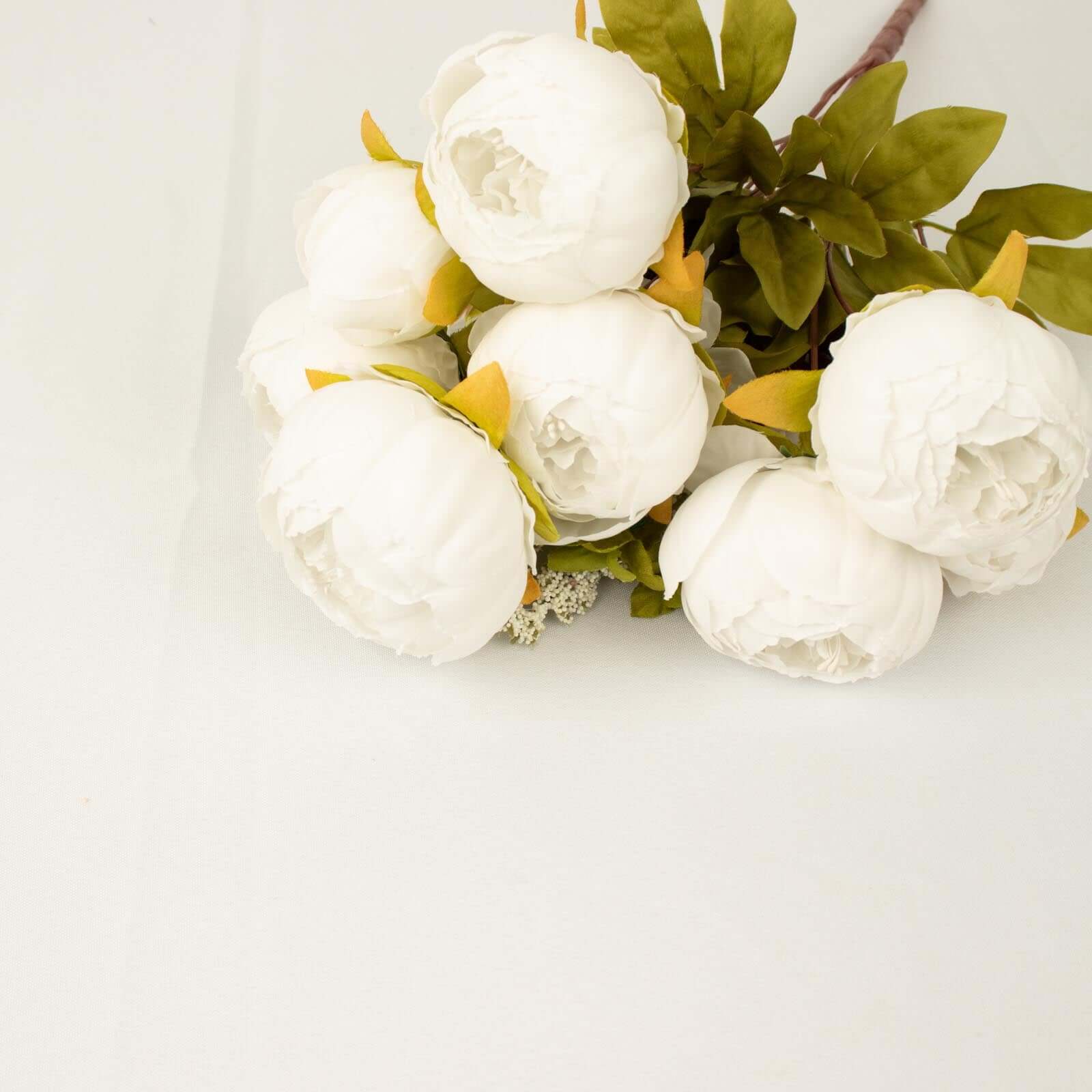 2 Pack 19 White Artificial Peony Flower Wedding Bouquets, Faux Silk Flower Arrangements