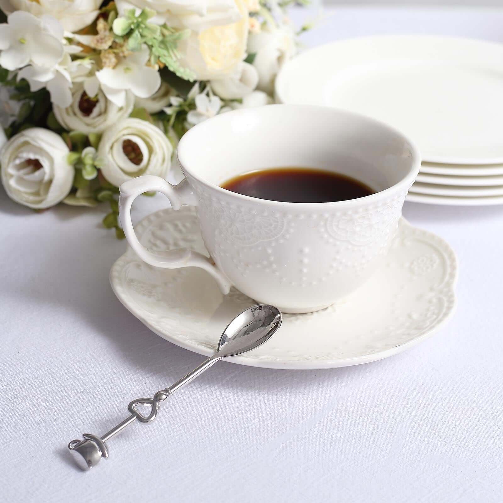 2 Pack 4 Silver Metal Couple Coffee Spoon Set Party Favors, Pre-Packed Wedding Souvenir Gift