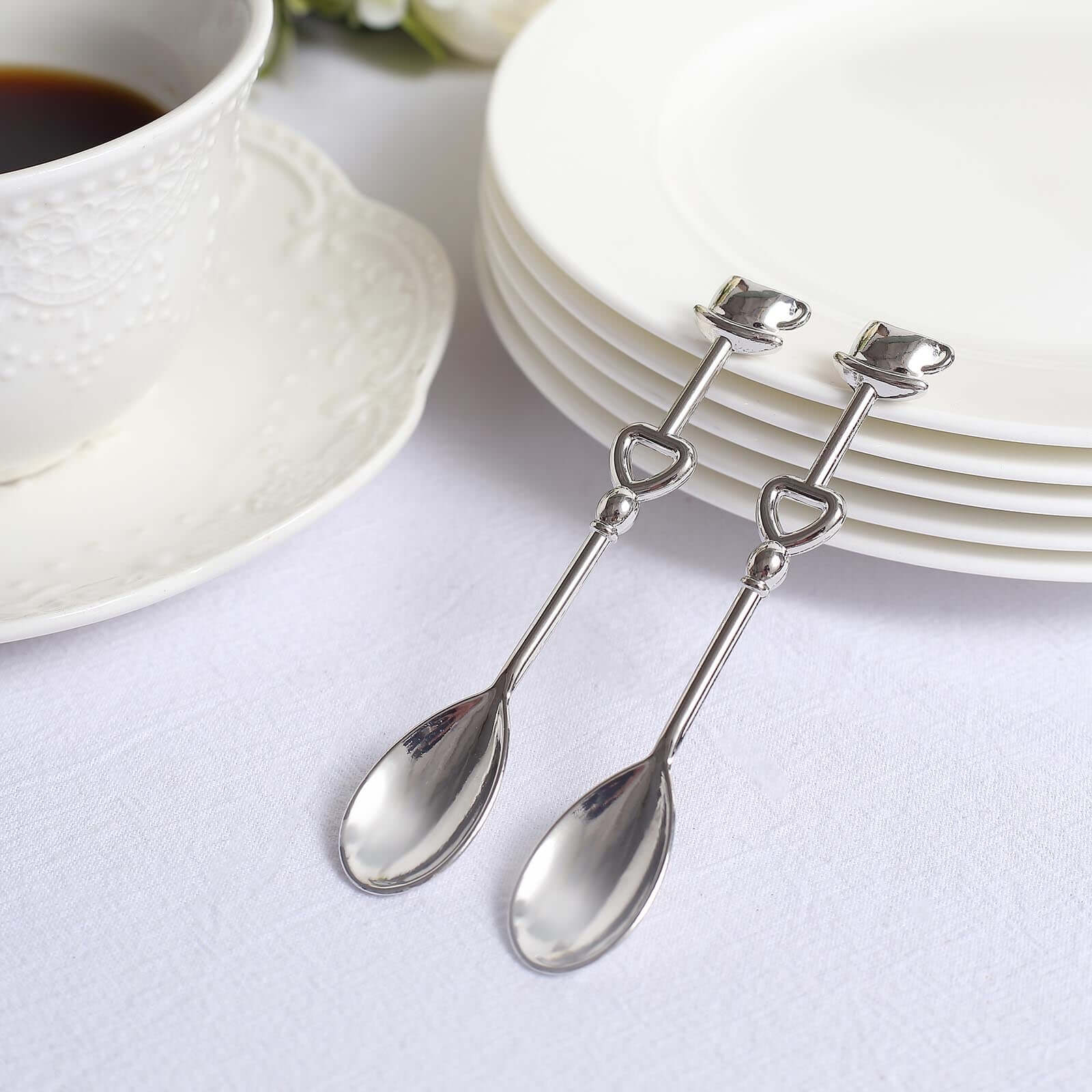 2 Pack 4 Silver Metal Couple Coffee Spoon Set Party Favors, Pre-Packed Wedding Souvenir Gift