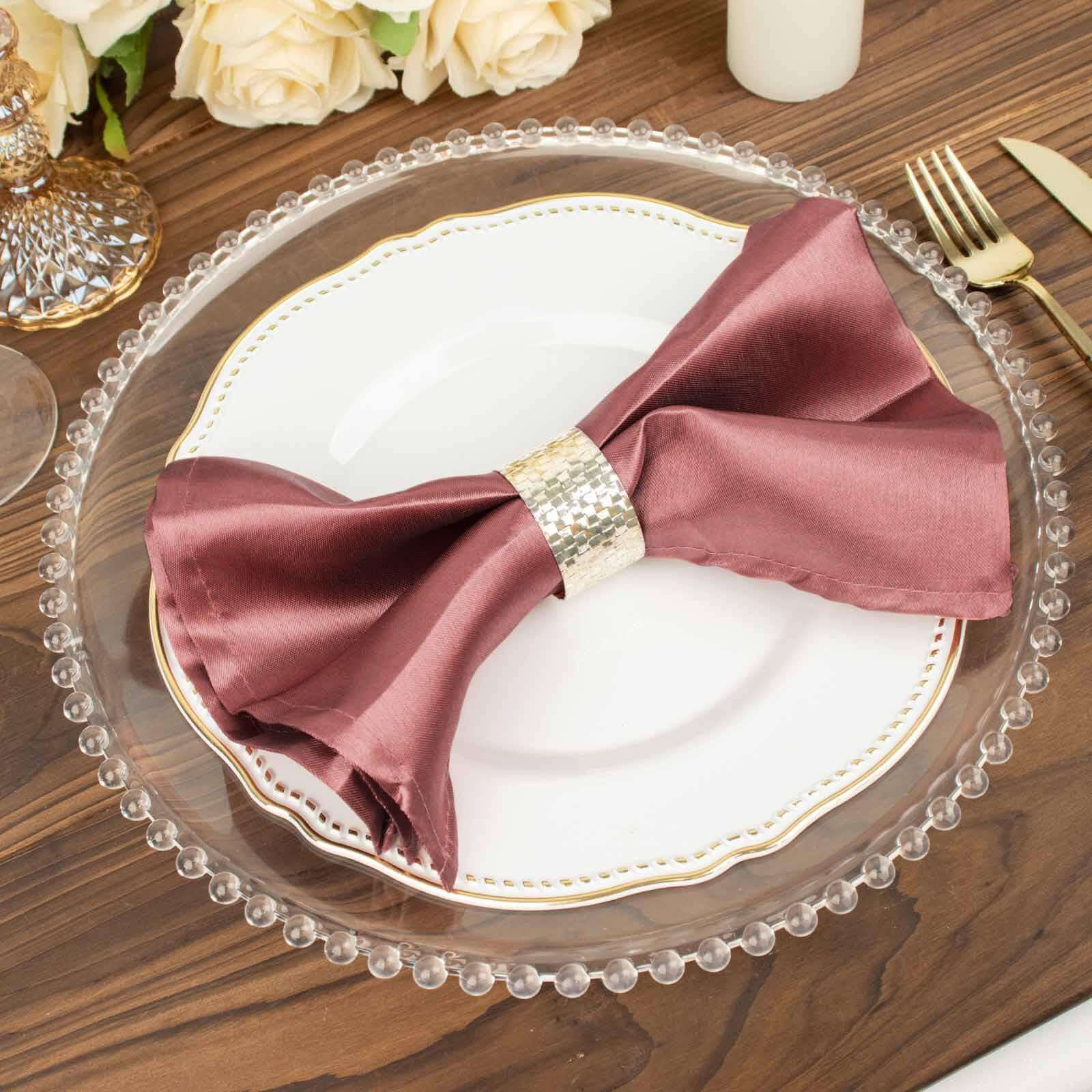 5 Pack Satin 20x20 Napkins Cinnamon Rose - Luxurious Shine & Smooth Dinner Napkins