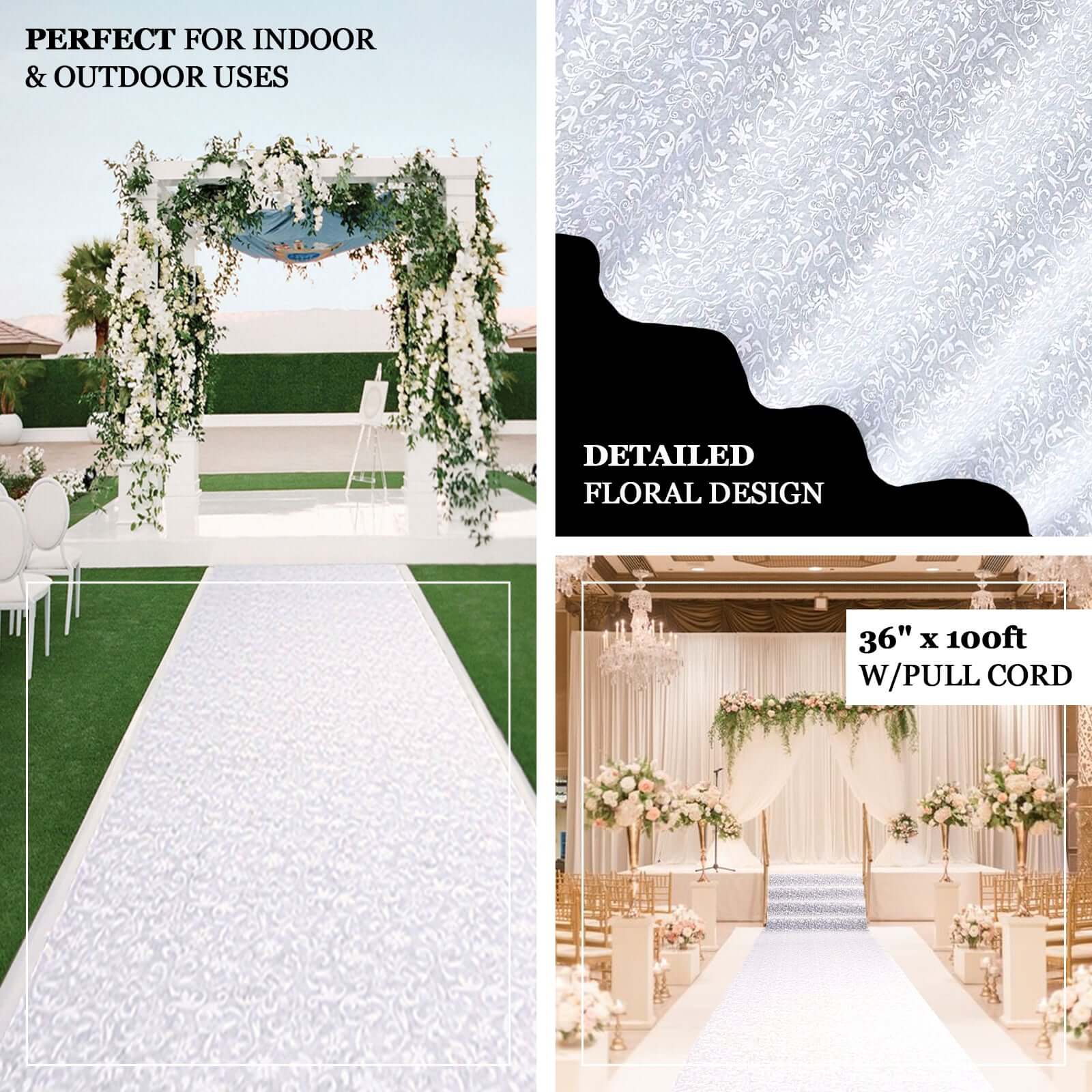 36x50ft White Floral Lace Aisle Runner