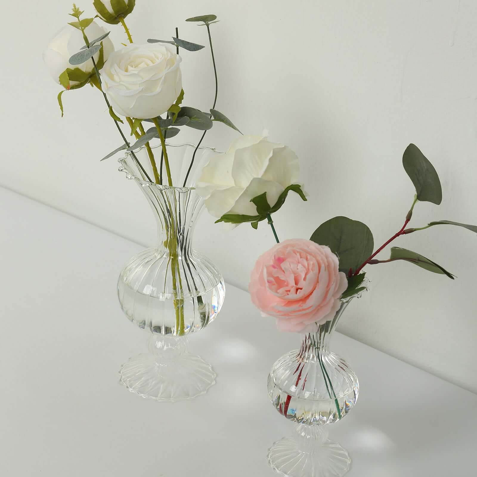 Set of 4 Glass Flower Vases Nordic Style with Petals Texture Clear - Transparent Bud Planters for Wedding Table Decor 7, 9