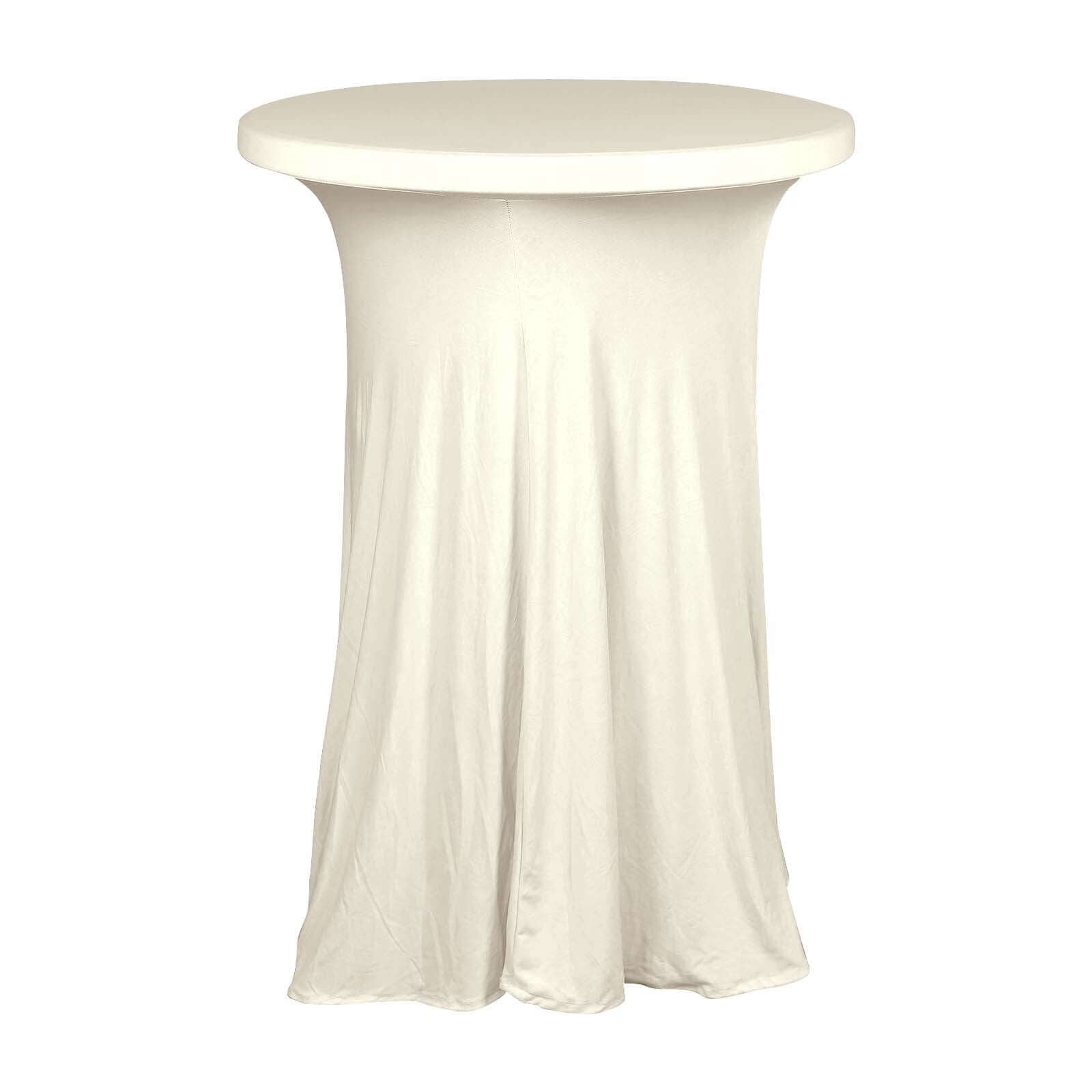 Spandex 32 Round Cocktail Table Cover Skirt Ivory With Natural Wavy Drapes