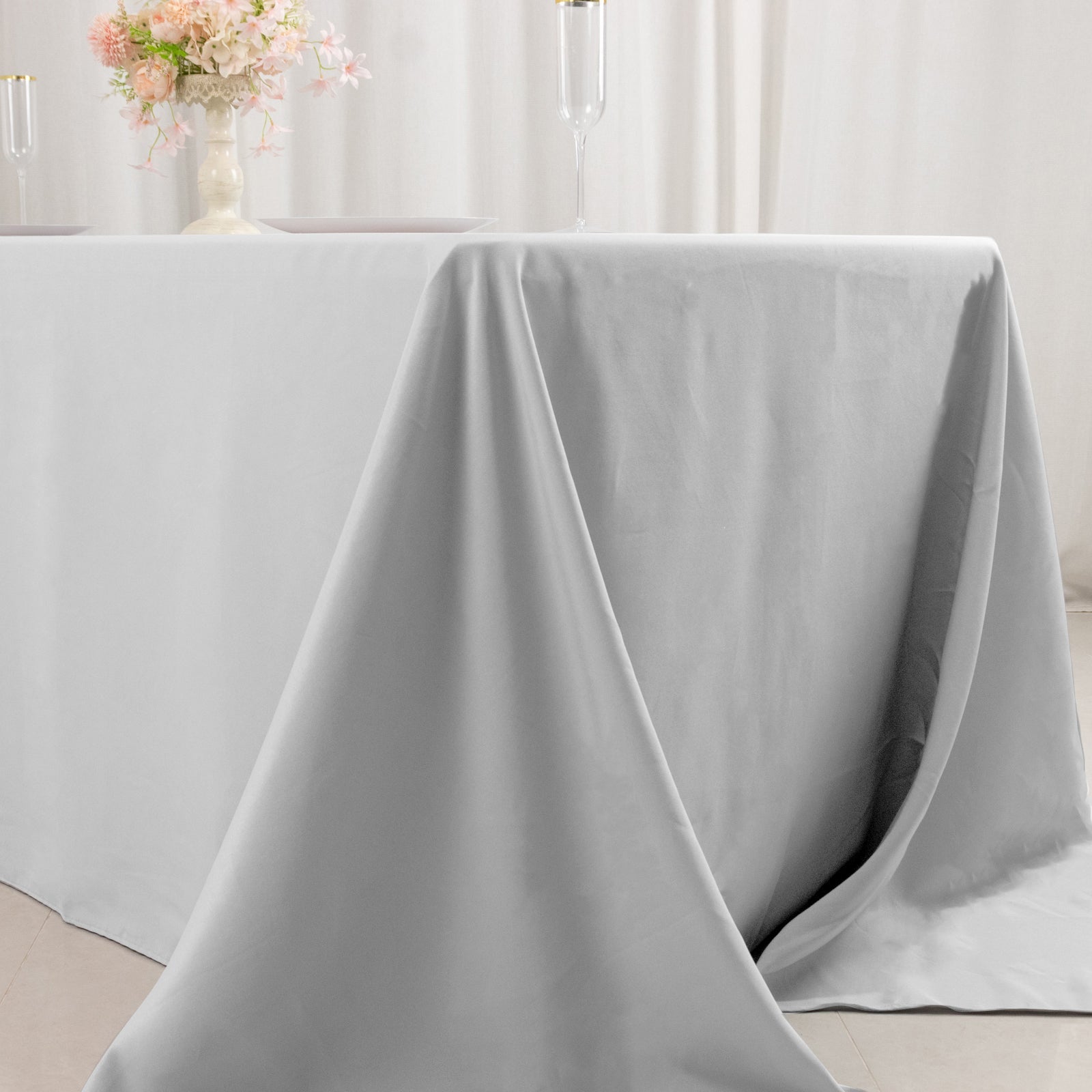 Premium Polyester 90x132 Rectangle Tablecloth Silver - Seamless 220GSM Stain-Resistant Table Cover