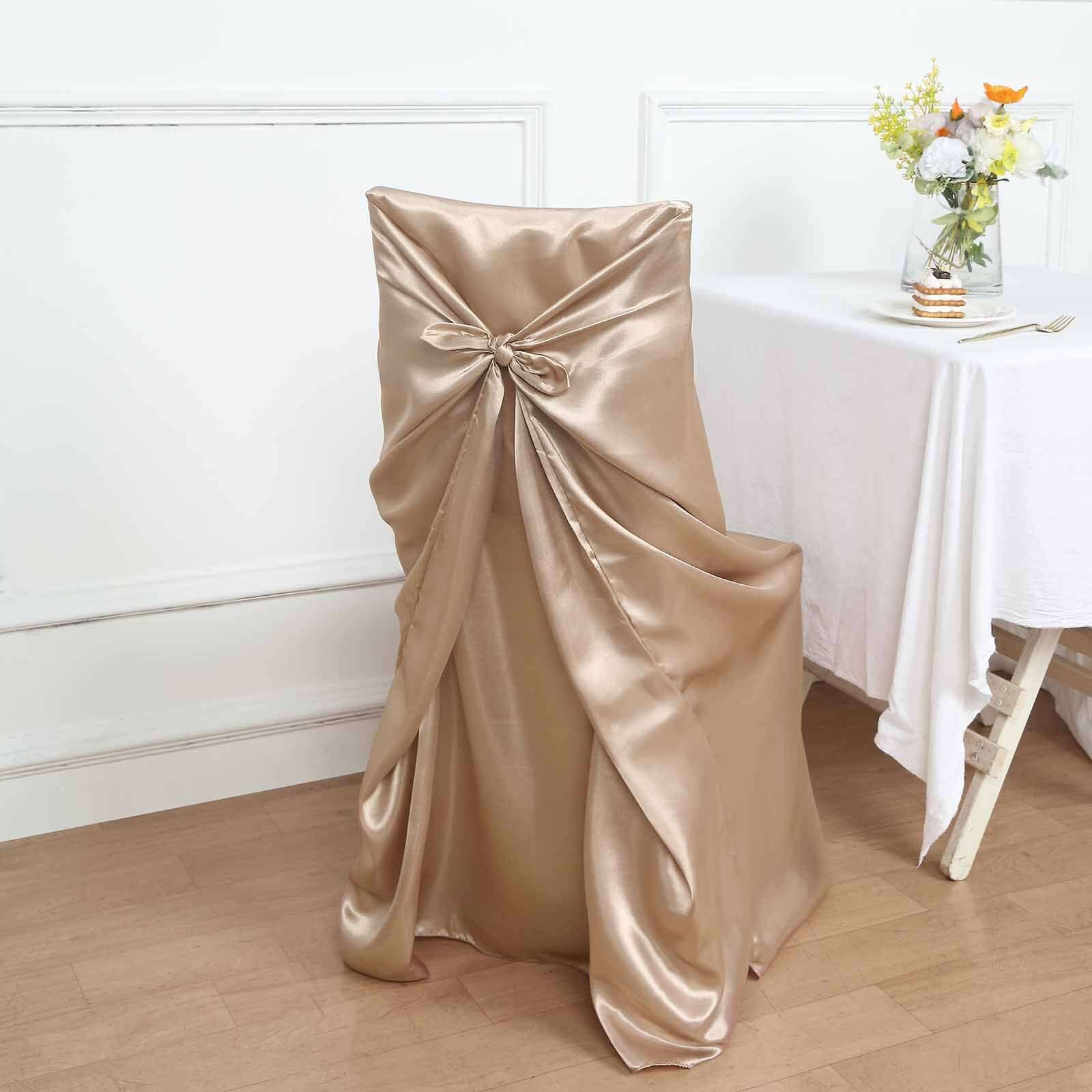 Satin Chair Cover Self-Tie Universal Design Nude - Durable Slip-On Cover for Folding, Dining, Banquet & Standard Chairs