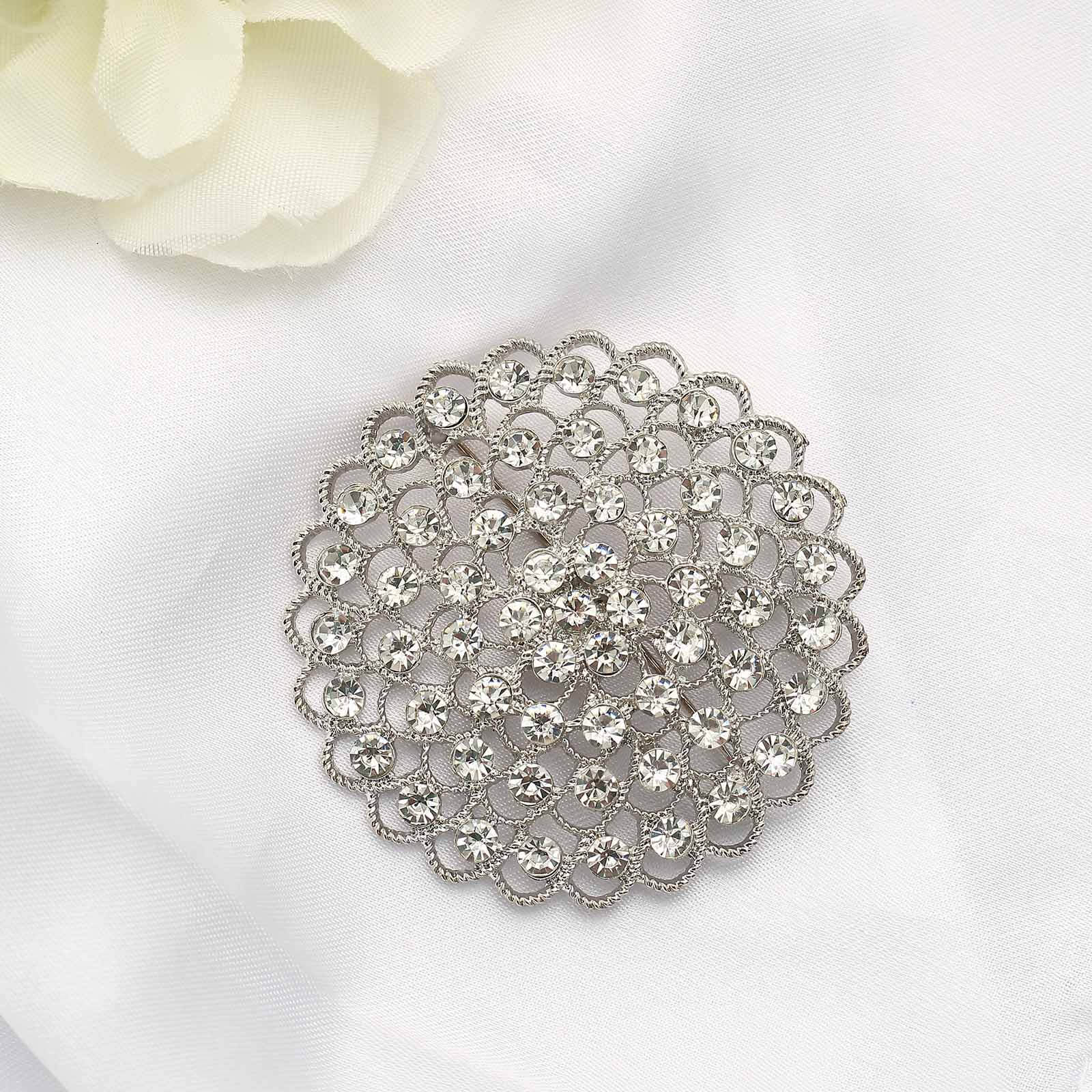 Rhinestone Metal Flower Chair Sash Band Buckle Silver - Glittering Diamond Accent 3