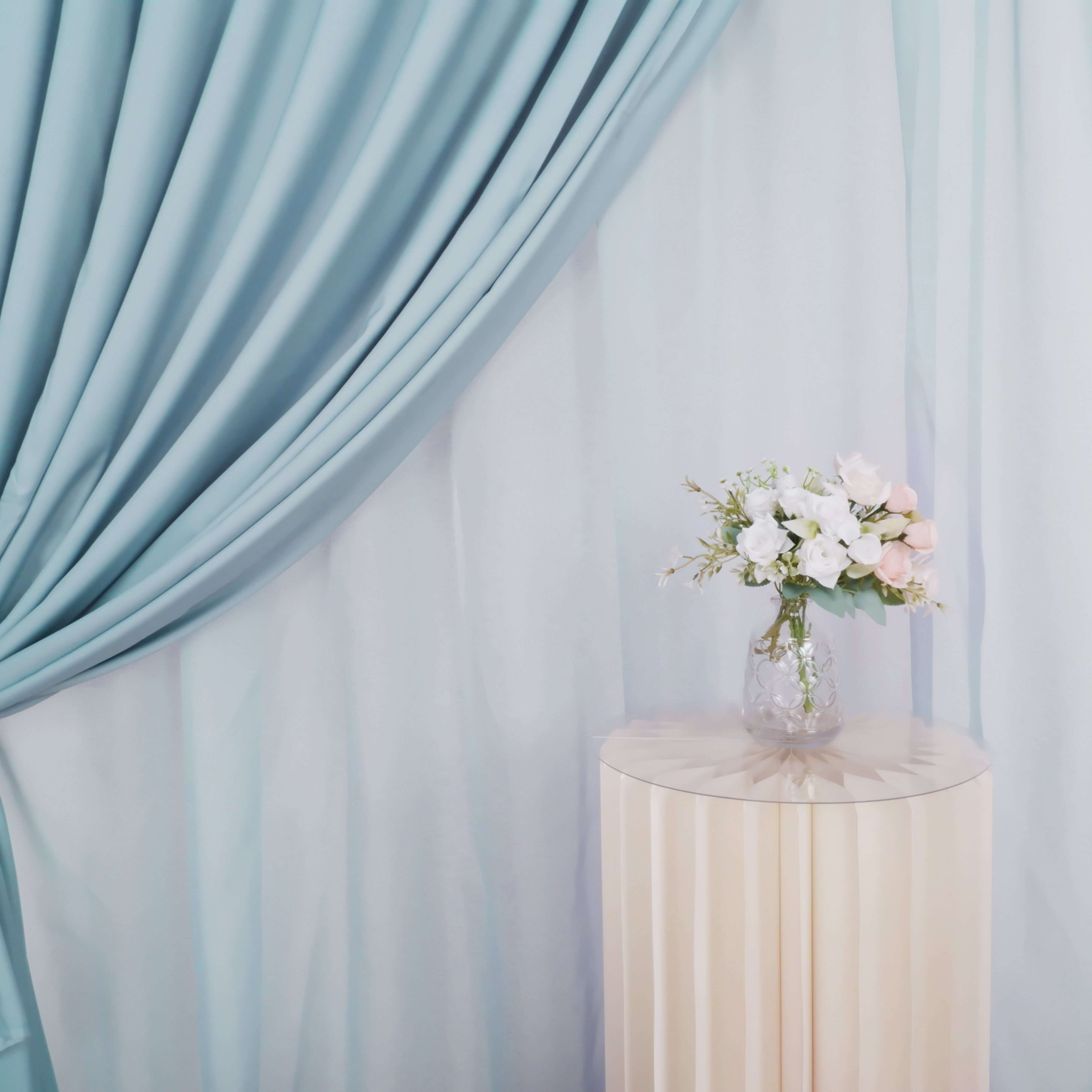 Dusty Blue Chiffon Polyester Event Curtain Drapes, Dual Layer Divider Backdrop Curtain Panels with Rod Pockets - 10ftx10ft