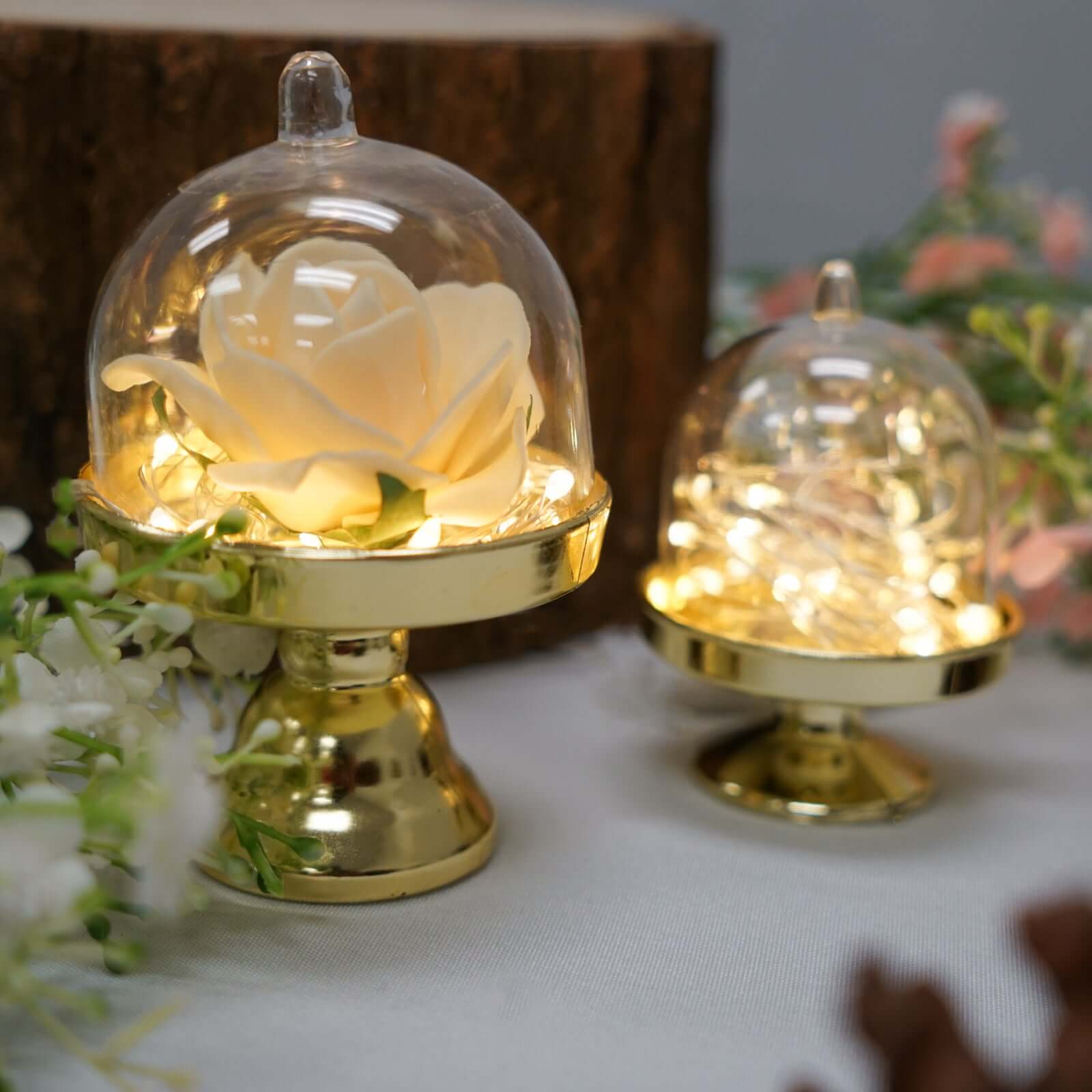 12-Pack Fillable Mini Pedestal Candy Container Clear/Gold - Decorative Candy Treat Favor Boxes with Dome Lid 4