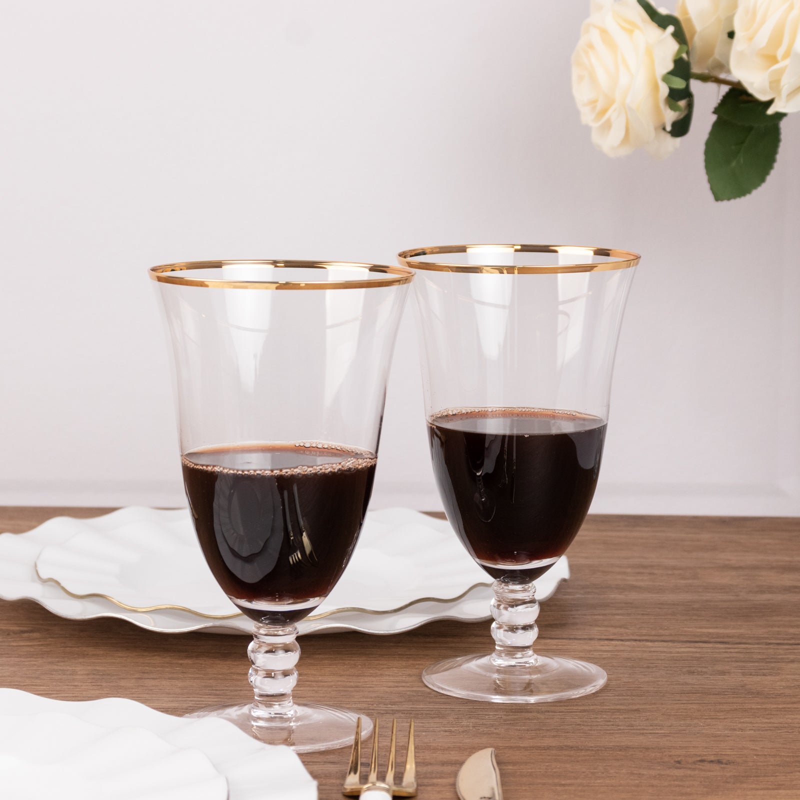 6-Pack Red Wine Glasses Clear Gold Rimmed Design with Short Beaded Stem - Chic Crystal Goblets for Drinks & Events 16oz 7