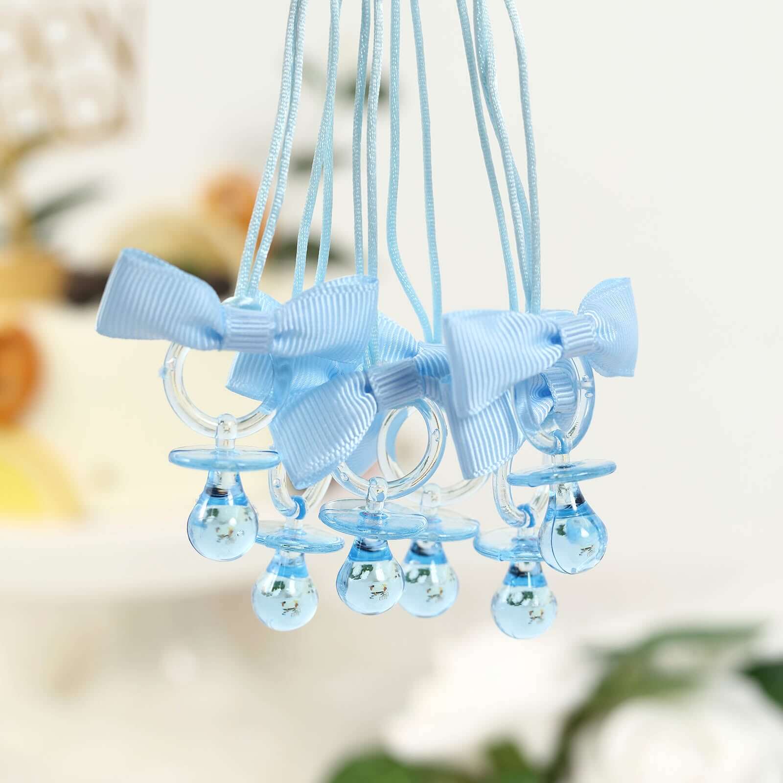 12 Pack Small Blue Decorative Baby Pacifiers, Baby Shower Favors