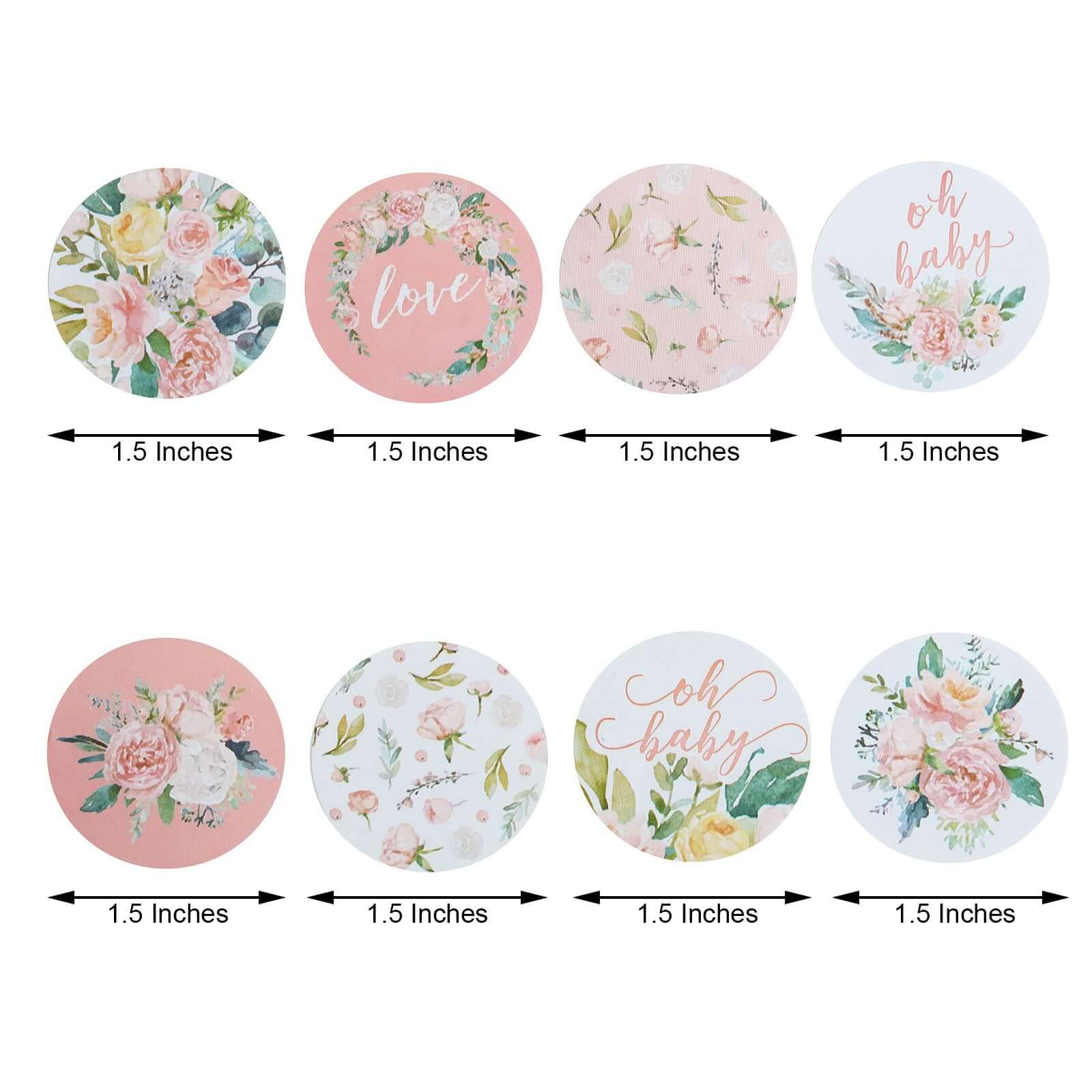 500Pcs 1.5 Baby Shower Love and Oh Baby Floral Stickers Roll, Labels For DIY Envelope Seal - Round