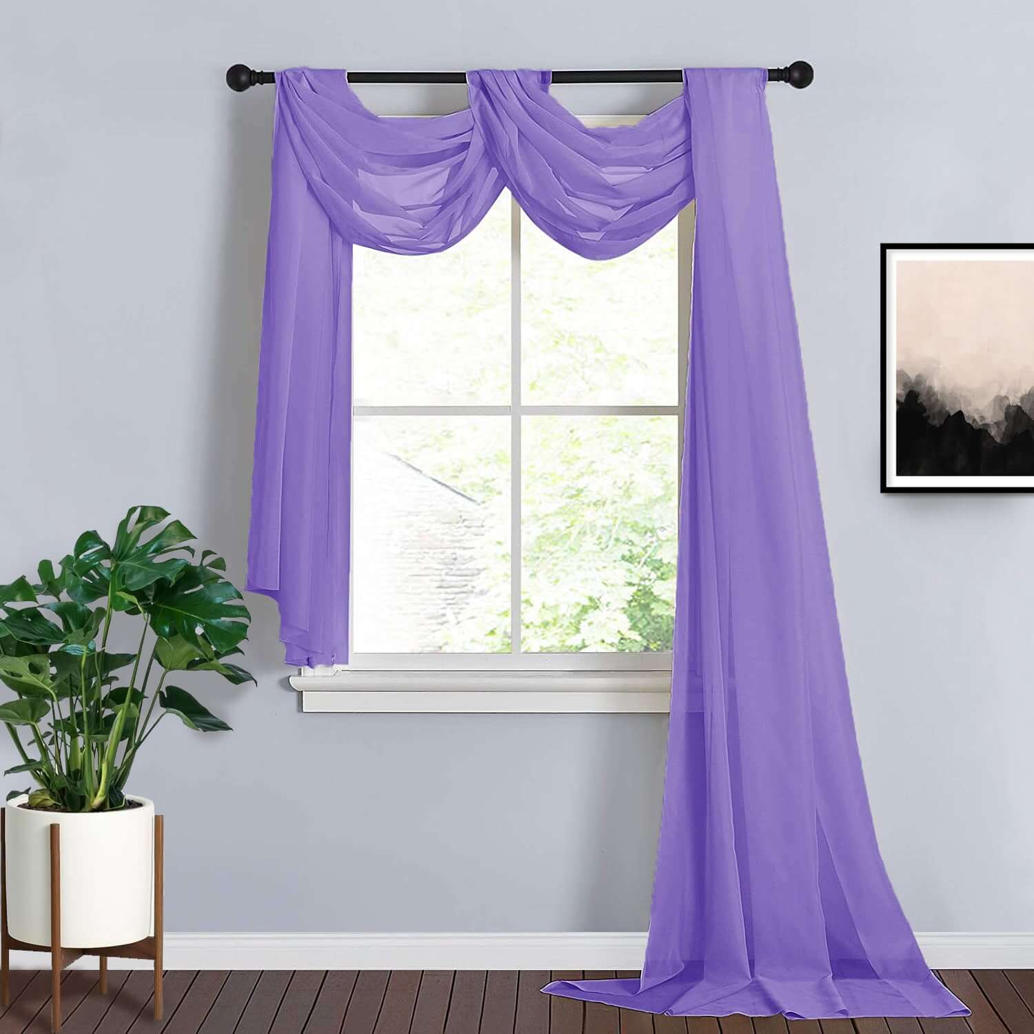 18ft Purple Sheer Organza Wedding Arch Drapery Fabric, Window Scarf Valance