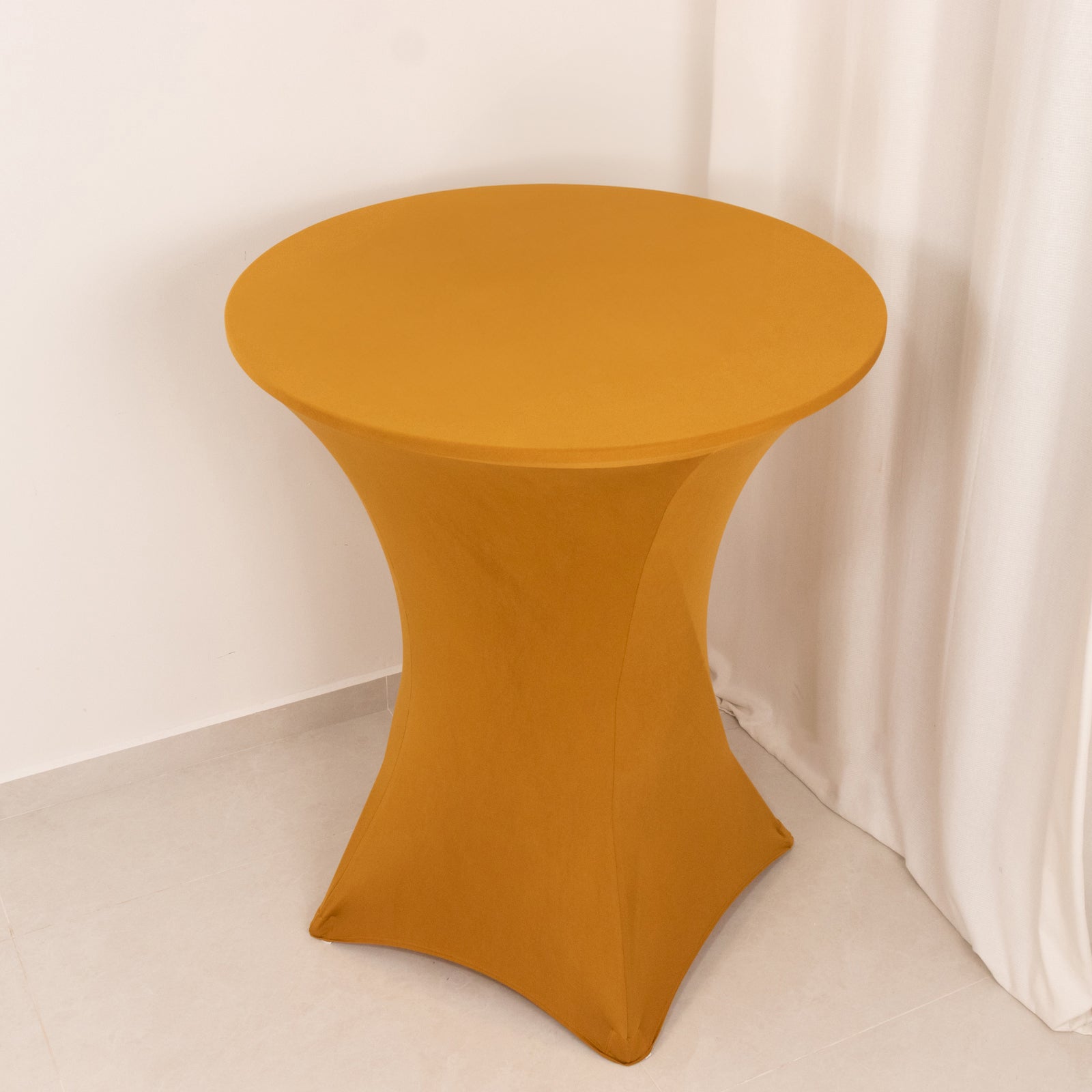 Spandex 33-36 Round Cocktail Table Cover Gold - Easy to Maintain Stretch Fitted Highboy Tablecloth for Events