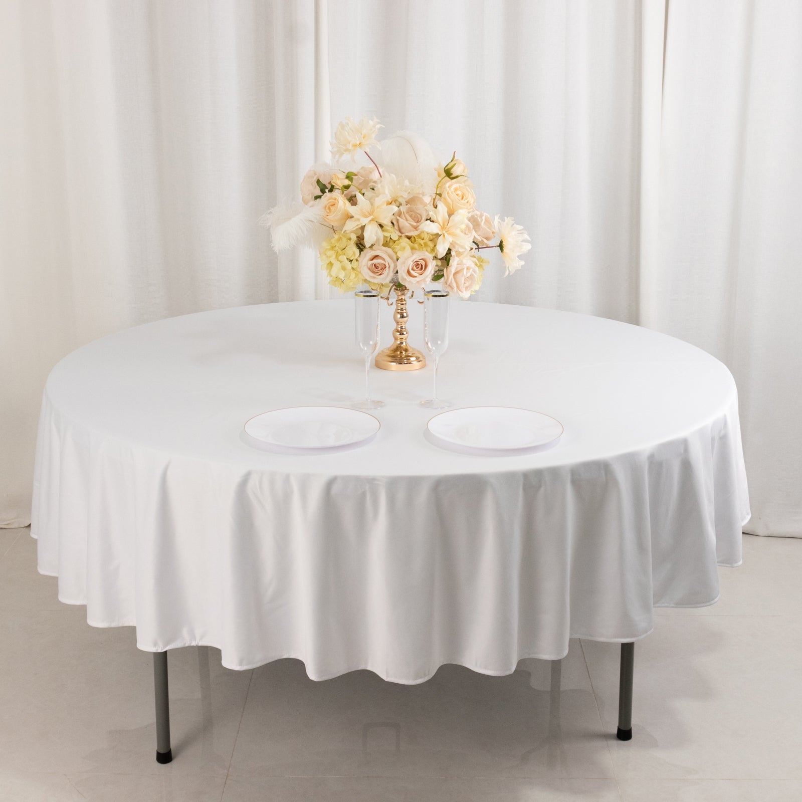 Premium Scuba Round 90 Tablecloth White - Wrinkle Free & Stain Resistant Table Cover for Weddings and Banquets