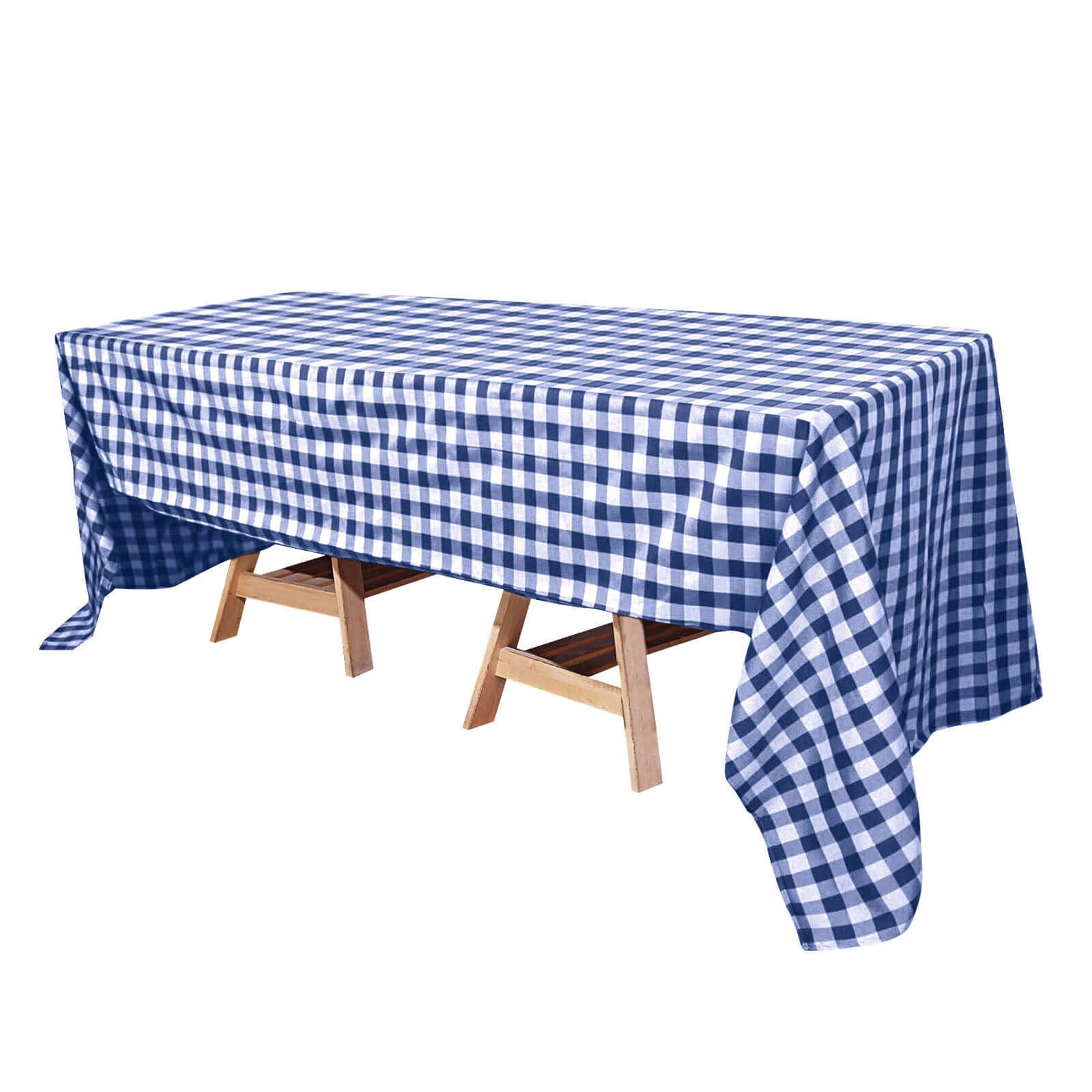 Polyester 60x126 Rectangle Tablecloth White/Navy Blue - Buffalo Plaid Checkered Table Cover